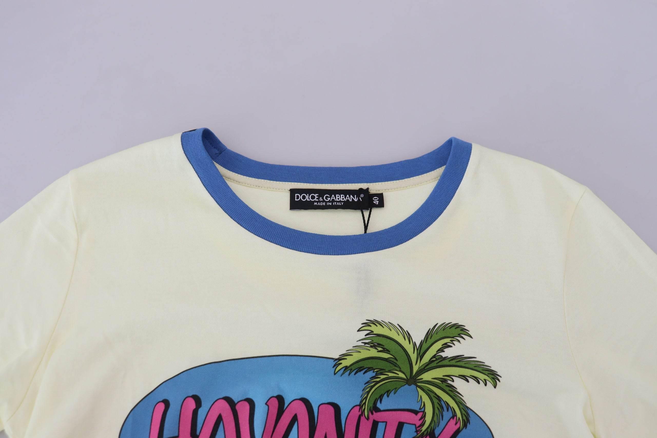Dolce & Gabbana Yellow Havanity Round Neck Tee Cotton T-shirt - Hilstor