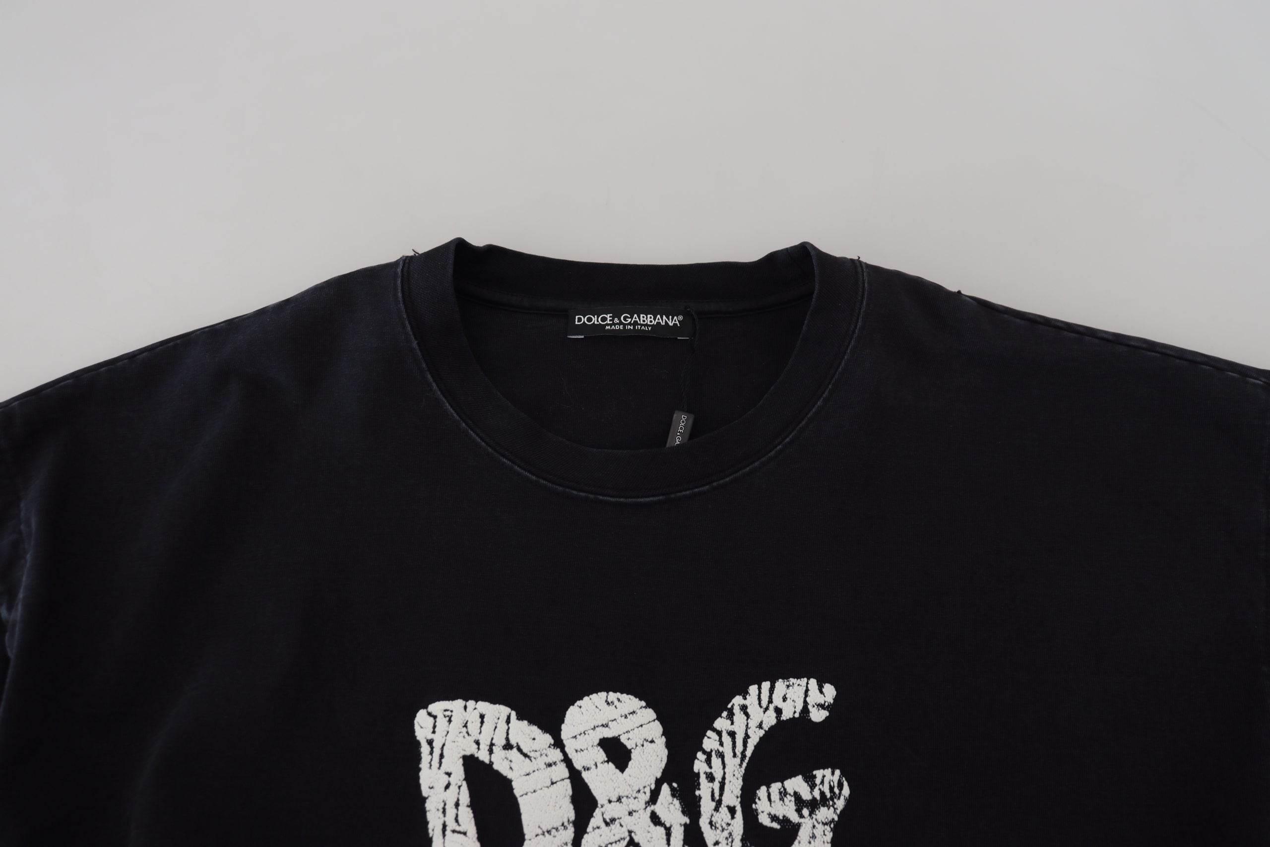 Dolce & Gabbana Black D&G Fashion Round Neck Cotton T-shirt - Hilstor