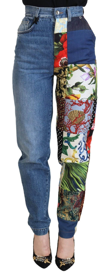 Dolce & Gabbana Blue Jacquard Majolica High Waist Jeans - Hilstor