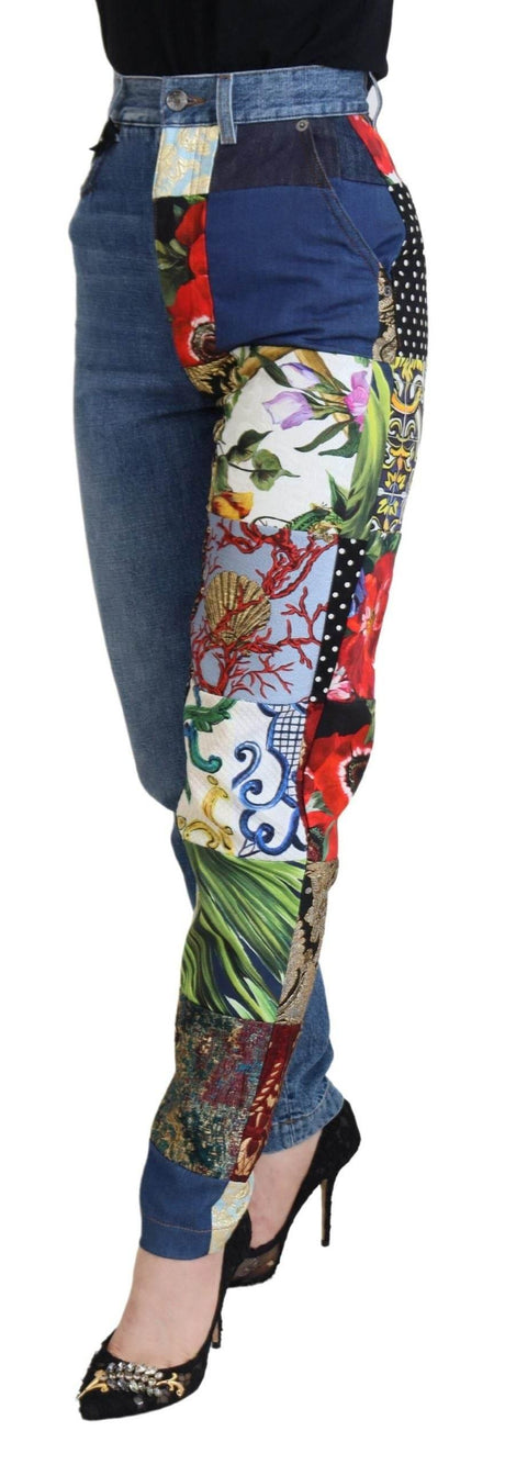 Dolce & Gabbana Blue Jacquard Majolica High Waist Jeans - Hilstor