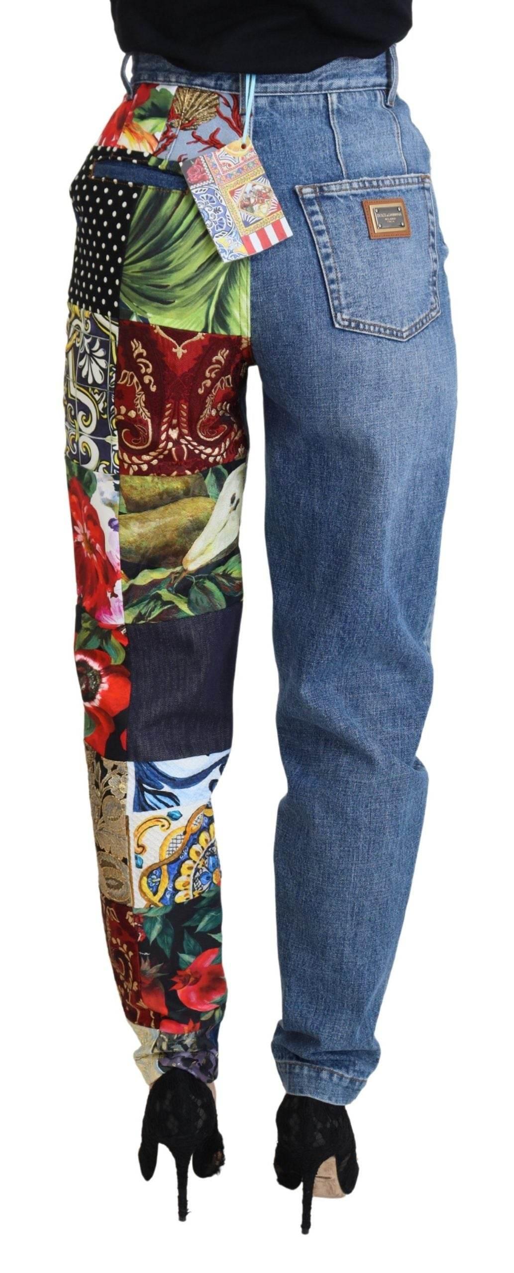 Dolce & Gabbana Blue Jacquard Majolica High Waist Jeans - Hilstor