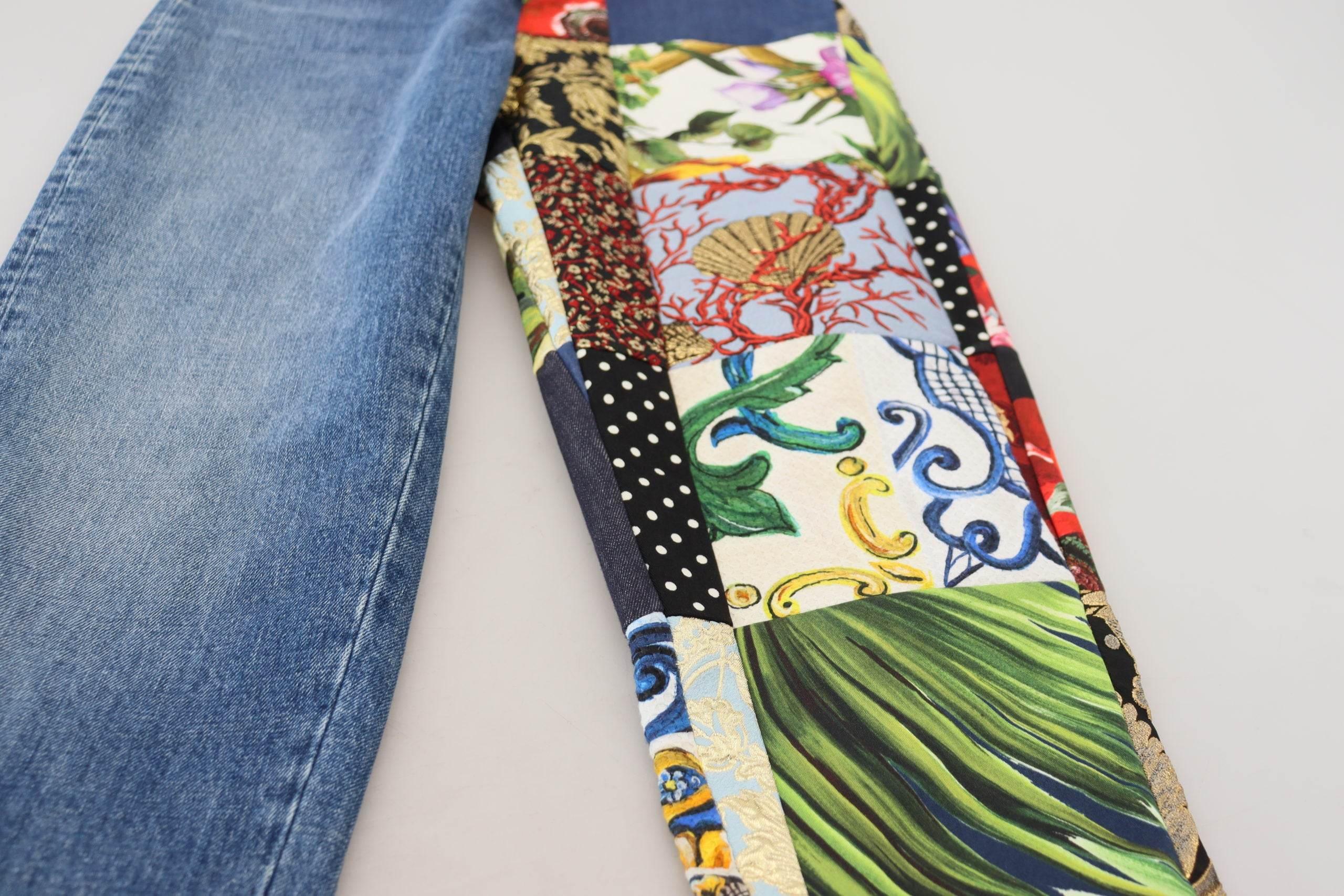 Dolce & Gabbana Blue Jacquard Majolica High Waist Jeans - Hilstor