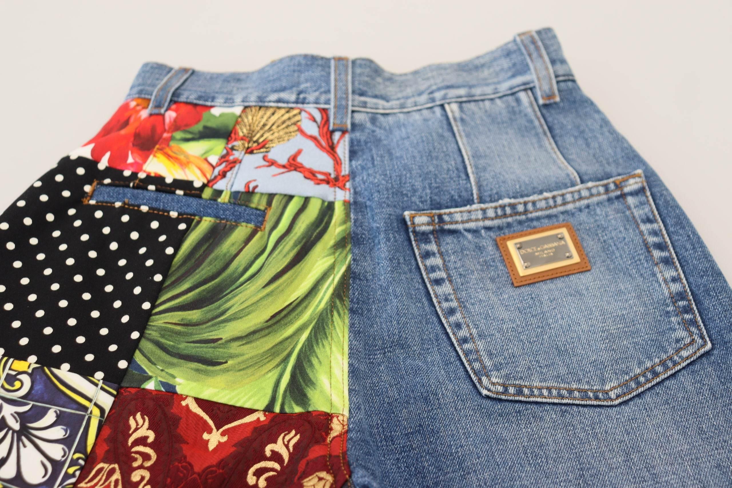Dolce & Gabbana Blue Jacquard Majolica High Waist Jeans - Hilstor