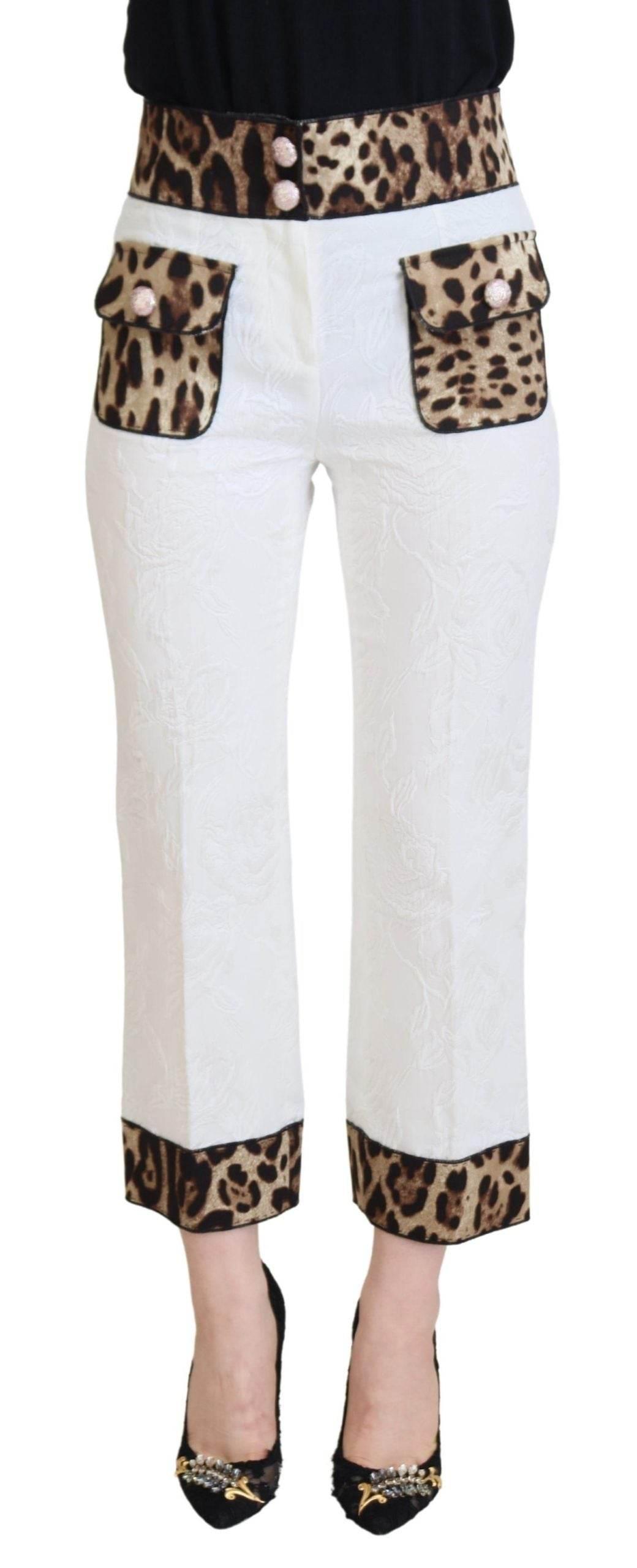 Dolce & Gabbana White Leopard Print High Waist Pants - Hilstor