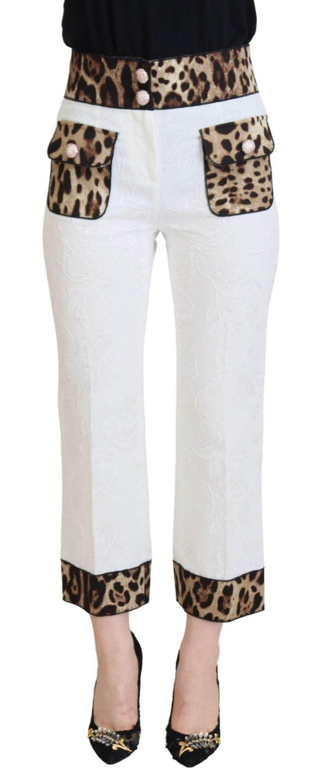 Dolce & Gabbana White Leopard Print High Waist Pants - Hilstor