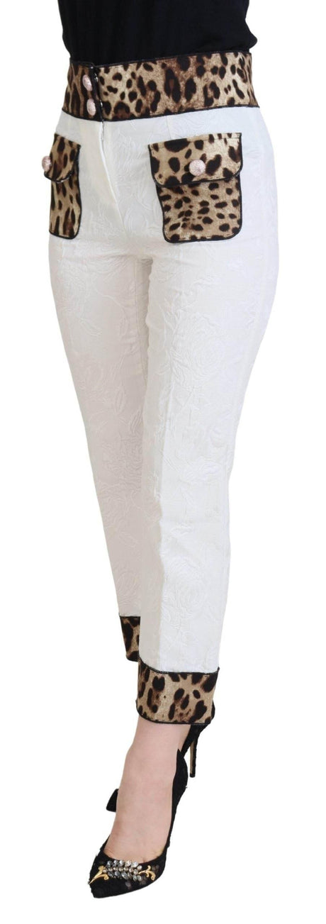 Dolce & Gabbana White Leopard Print High Waist Pants - Hilstor