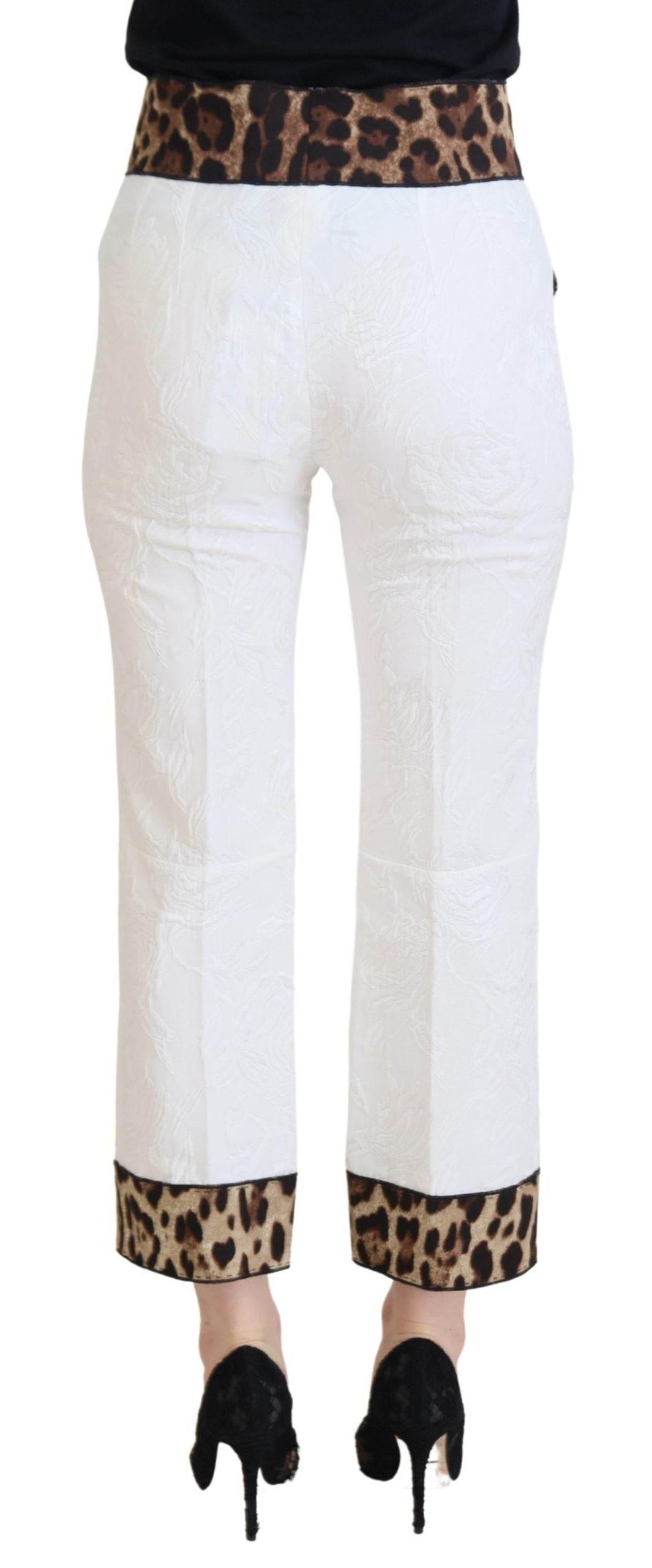 Dolce & Gabbana White Leopard Print High Waist Pants - Hilstor