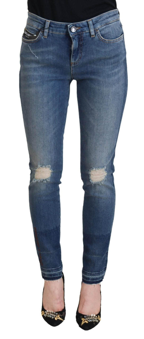 Dolce & Gabbana Blue Washed Cotton Tattered Denim Jeans - Hilstor