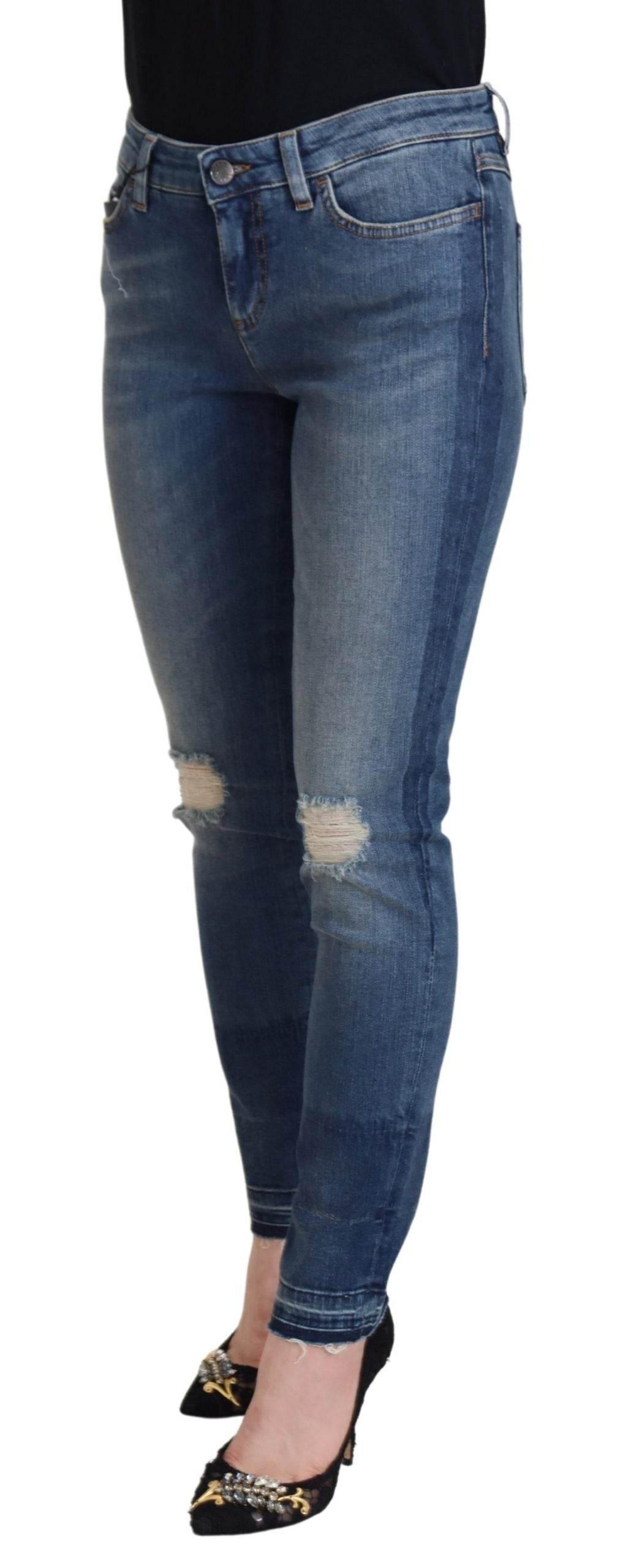 Dolce & Gabbana Blue Washed Cotton Tattered Denim Jeans - Hilstor