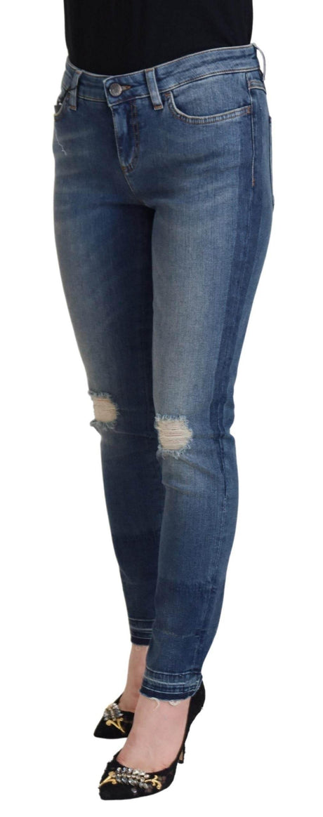 Dolce & Gabbana Blue Washed Cotton Tattered Denim Jeans - Hilstor