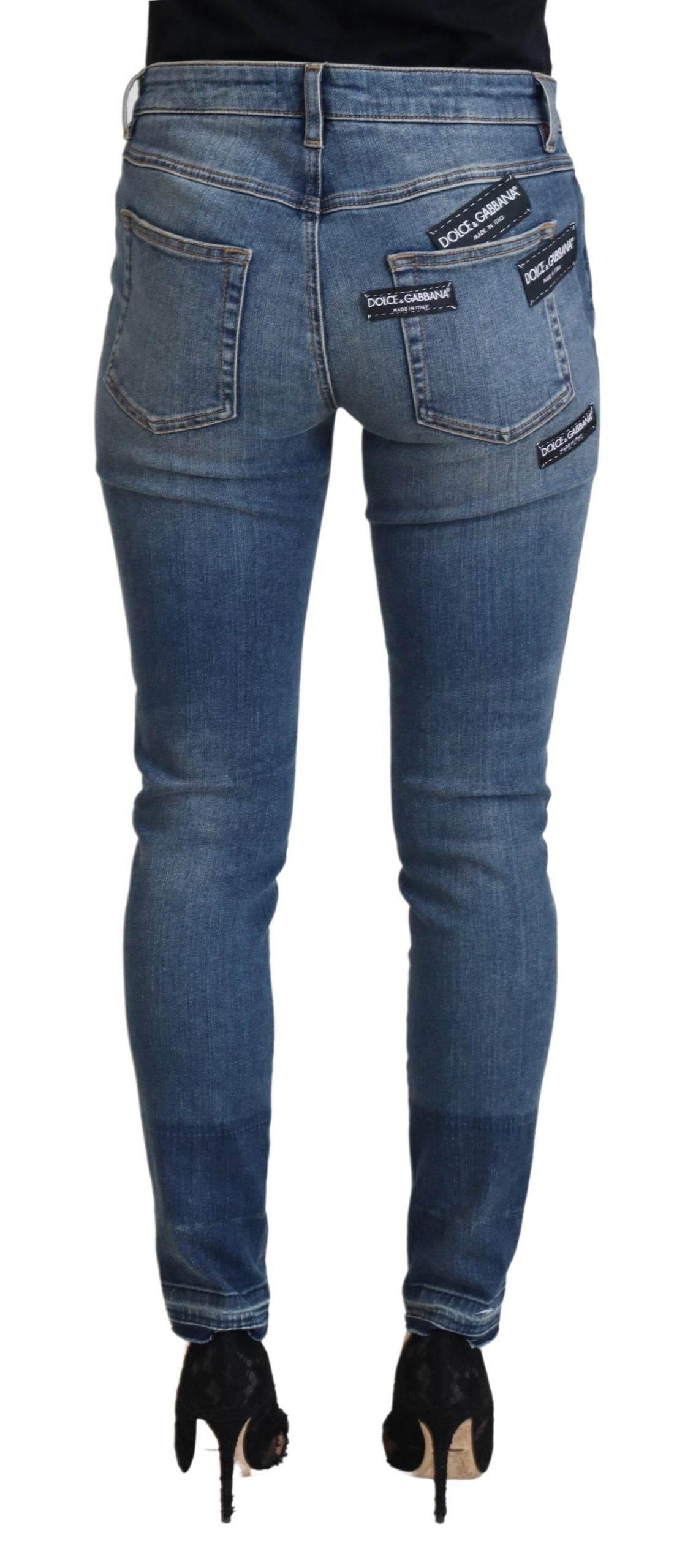 Dolce & Gabbana Blue Washed Cotton Tattered Denim Jeans - Hilstor