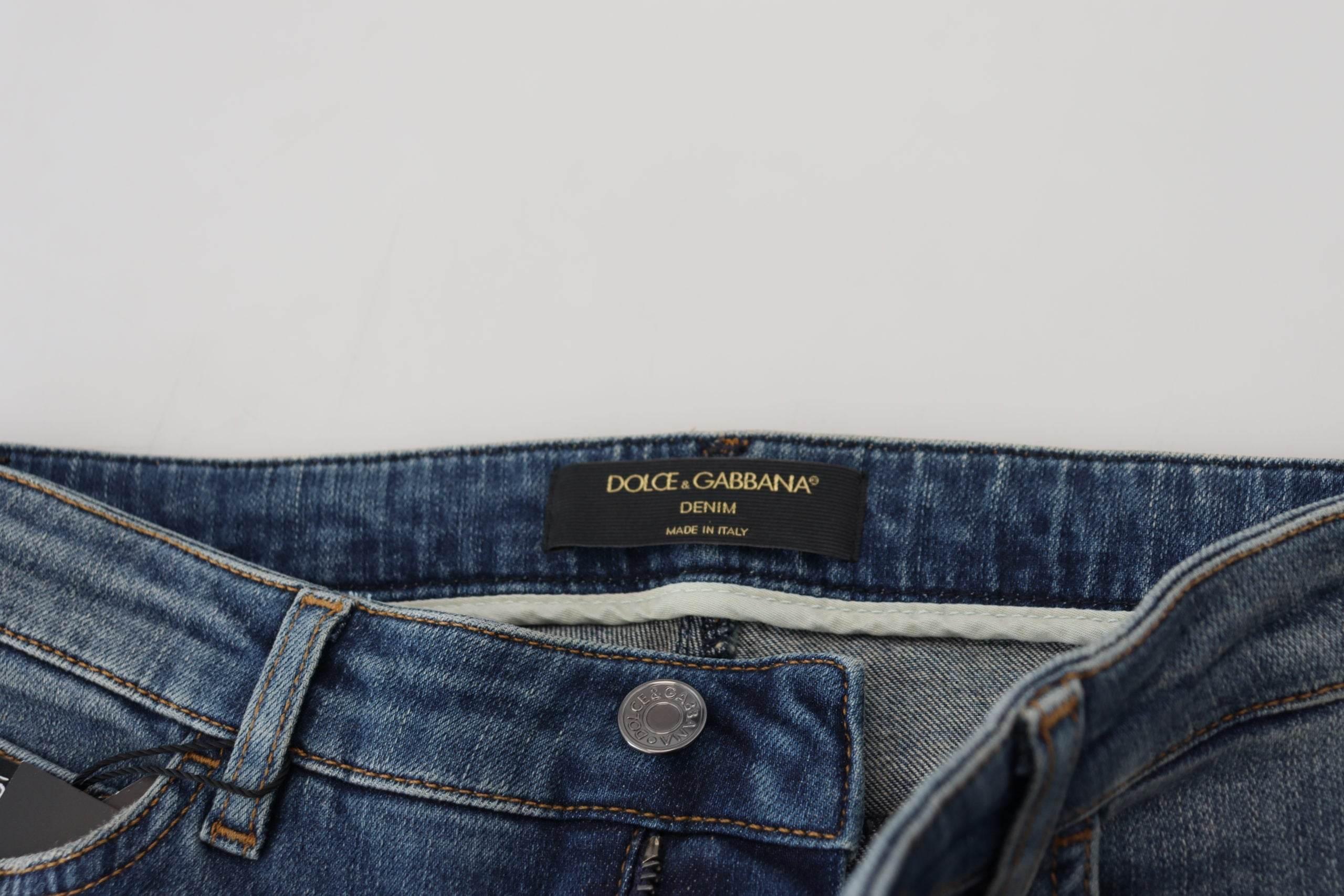 Dolce & Gabbana Blue Washed Cotton Tattered Denim Jeans - Hilstor