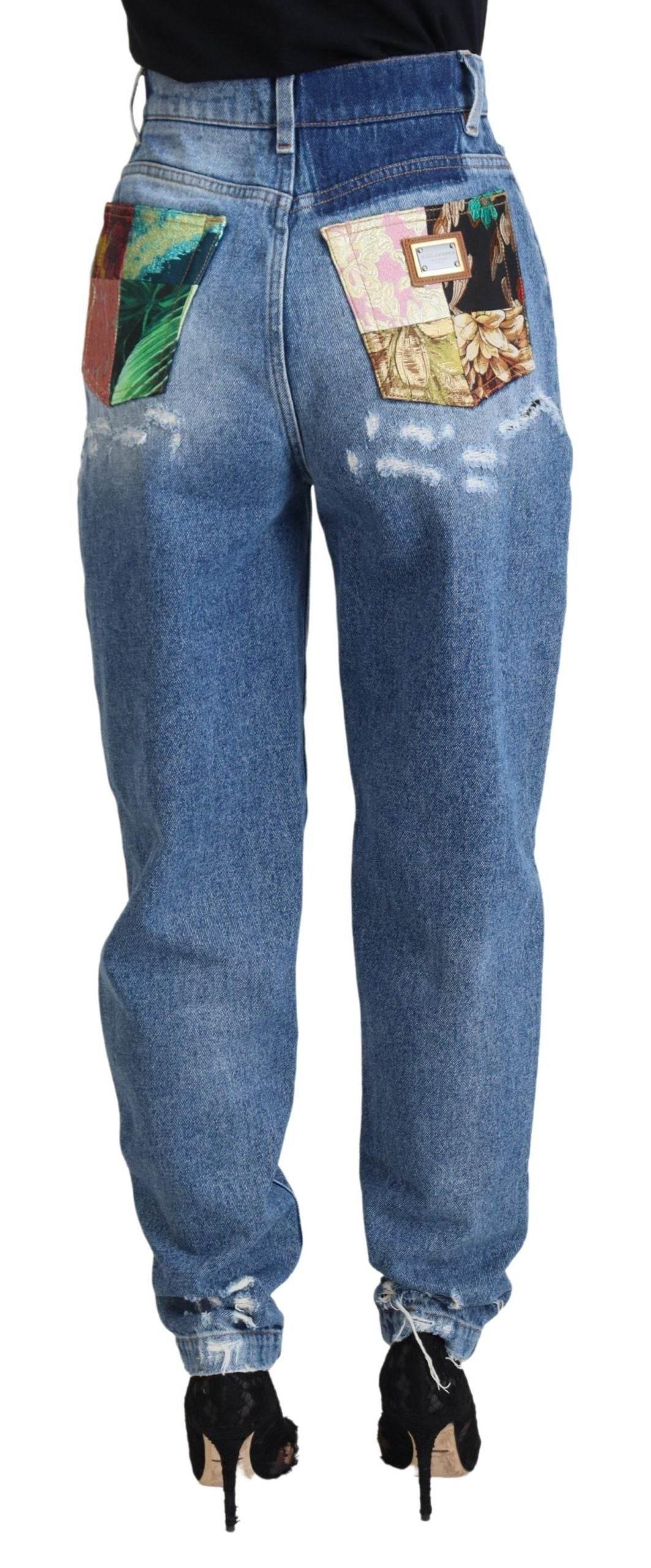 Dolce & Gabbana Blue Washed Cotton Tattered Denim Jeans - Hilstor