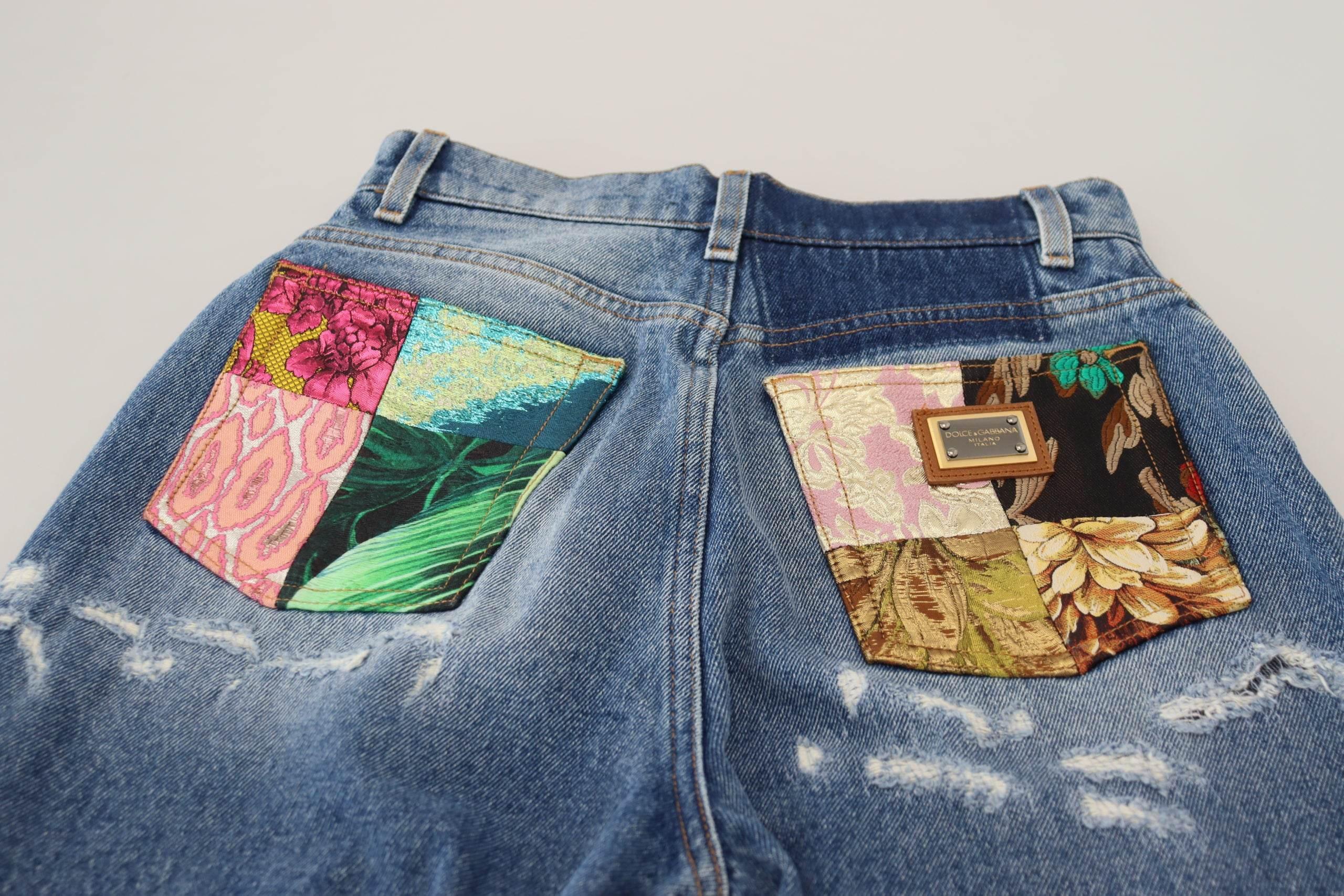 Dolce & Gabbana Blue Washed Cotton Tattered Denim Jeans - Hilstor