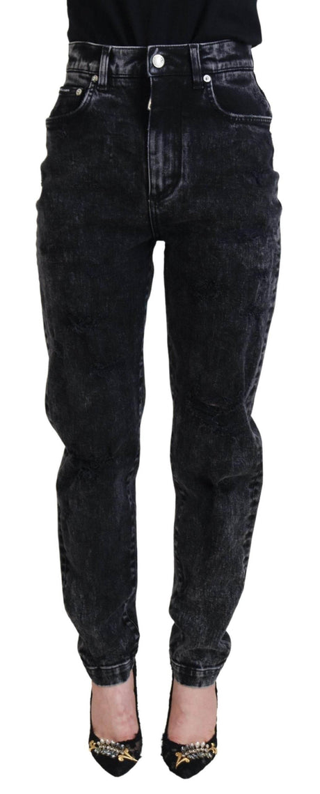 Dolce & Gabbana Black Washed Cotton High Waist Denim Jeans - Hilstor