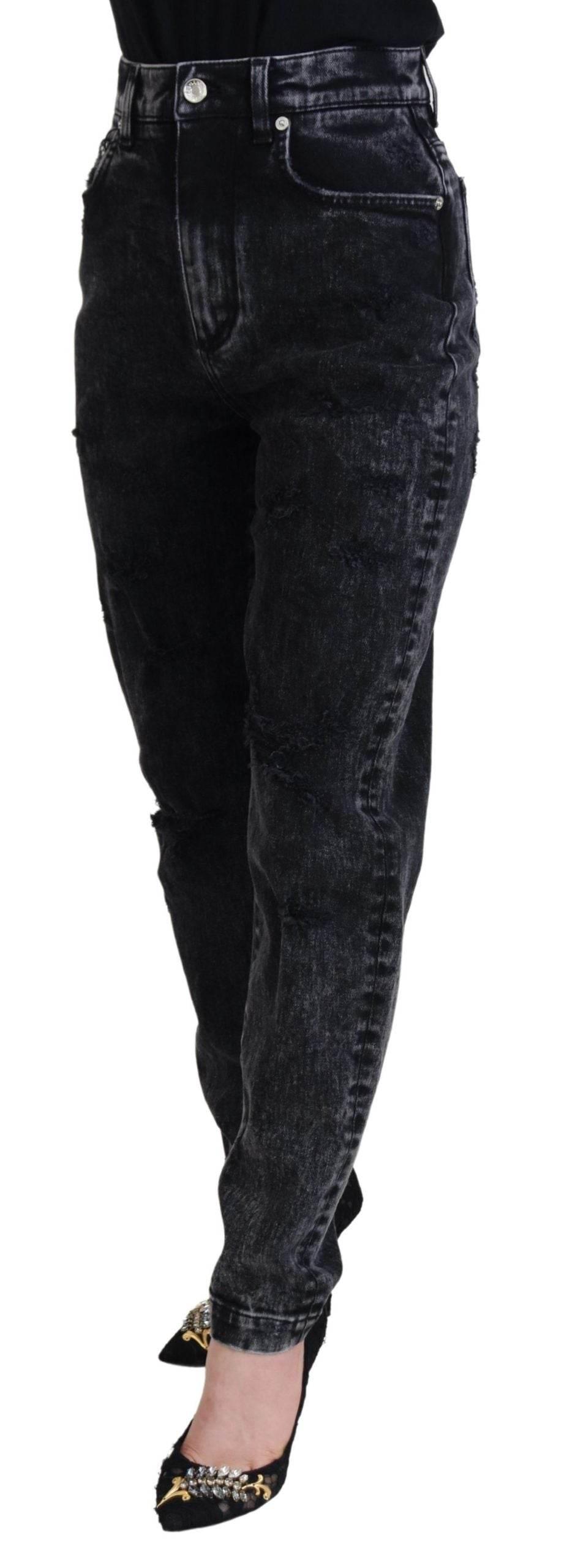 Dolce & Gabbana Black Washed Cotton High Waist Denim Jeans - Hilstor