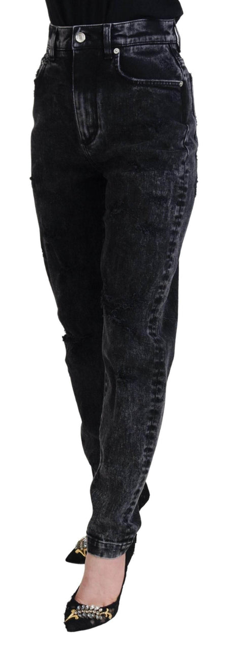 Dolce & Gabbana Black Washed Cotton High Waist Denim Jeans - Hilstor