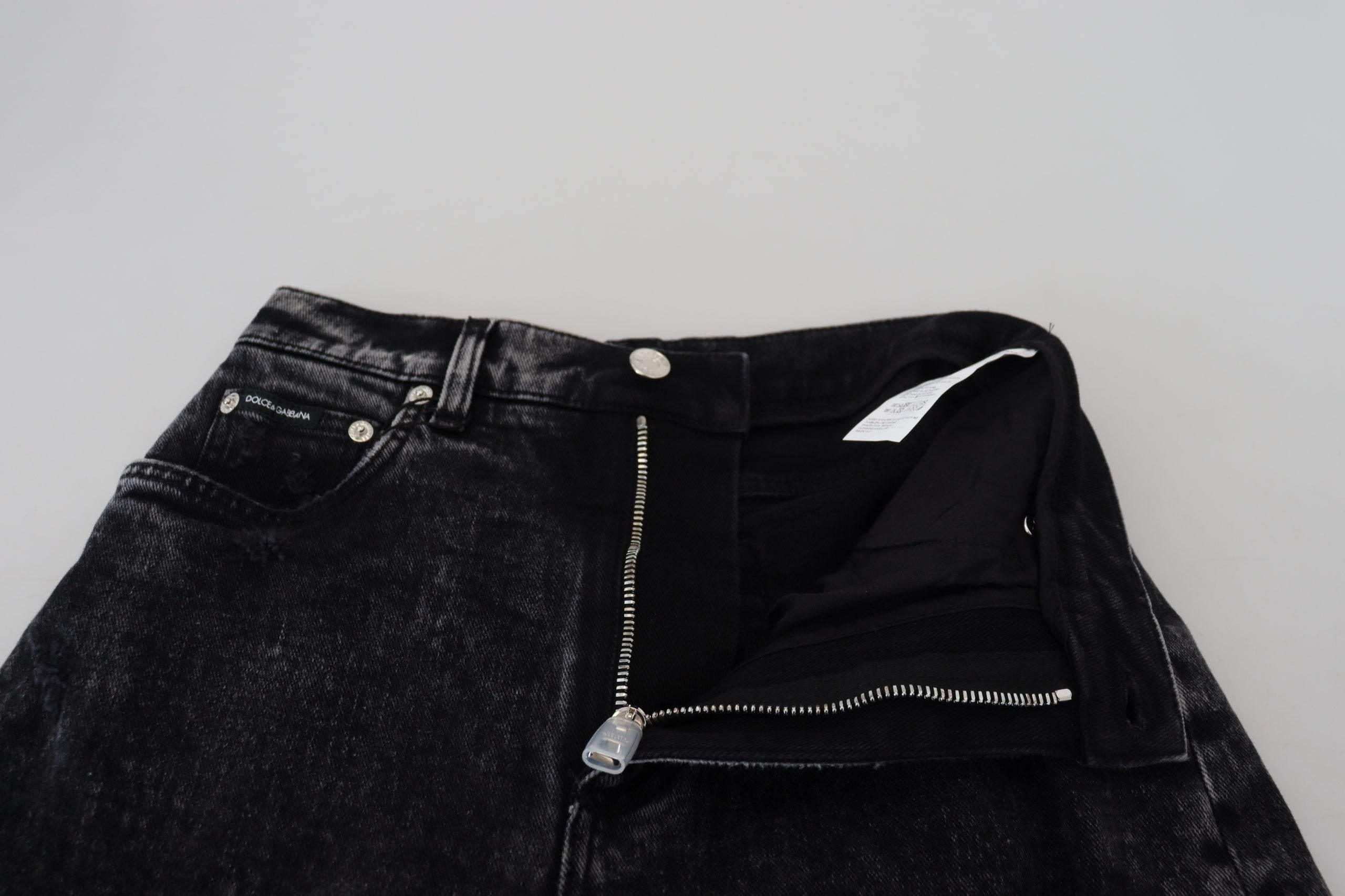 Dolce & Gabbana Black Washed Cotton High Waist Denim Jeans - Hilstor