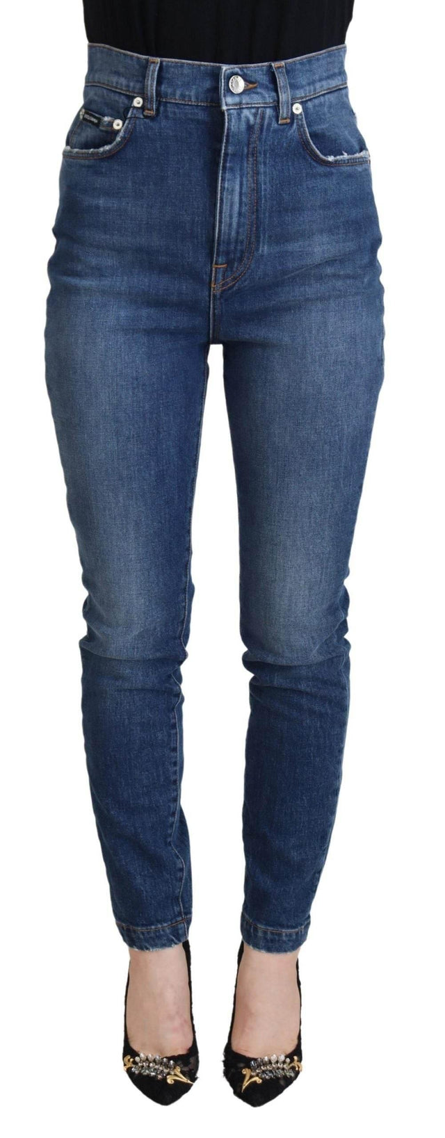 Dolce & Gabbana Blue Cotton High Waist Skinny Denim Jeans - Hilstor