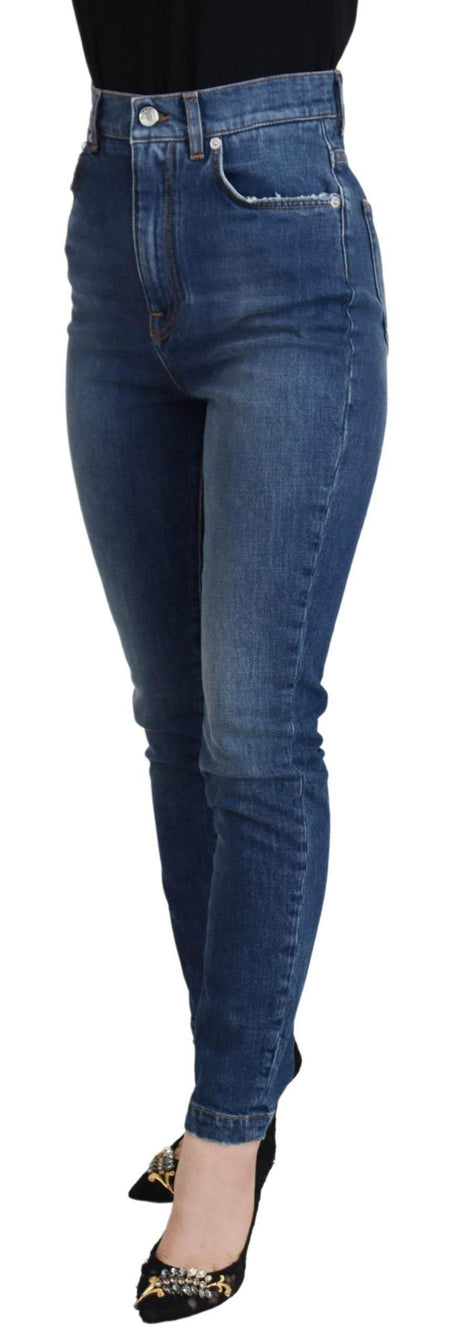 Dolce & Gabbana Blue Cotton High Waist Skinny Denim Jeans - Hilstor