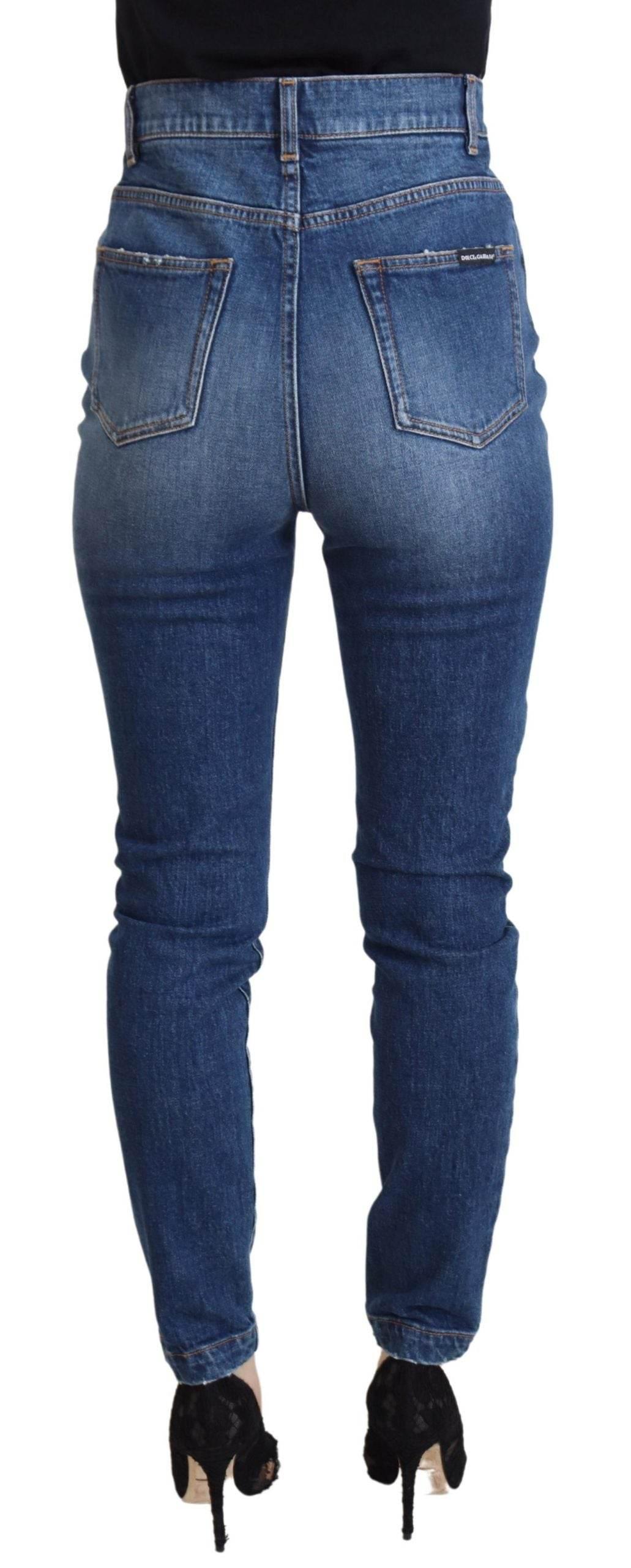 Dolce & Gabbana Blue Cotton High Waist Skinny Denim Jeans - Hilstor