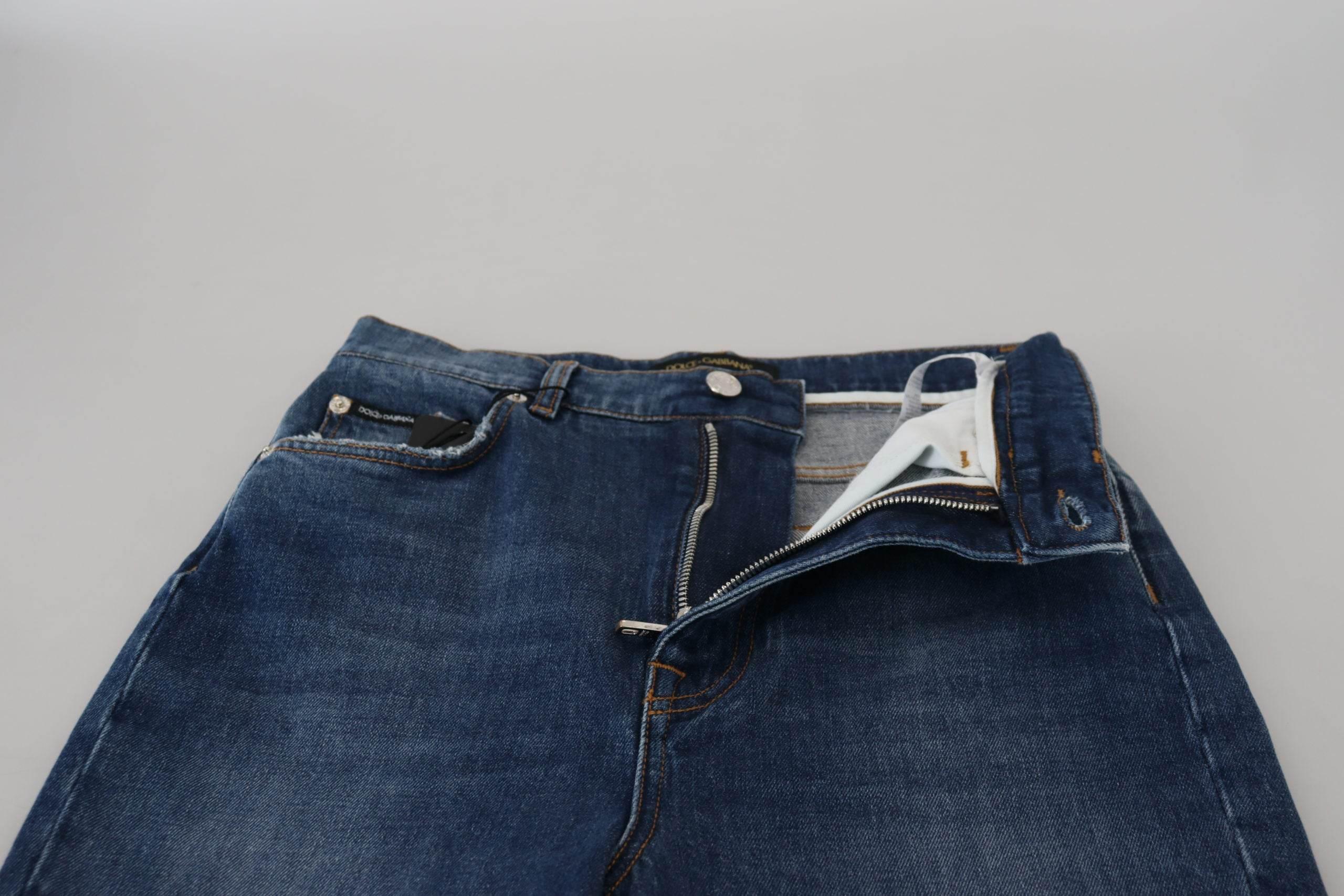 Dolce & Gabbana Blue Cotton High Waist Skinny Denim Jeans - Hilstor