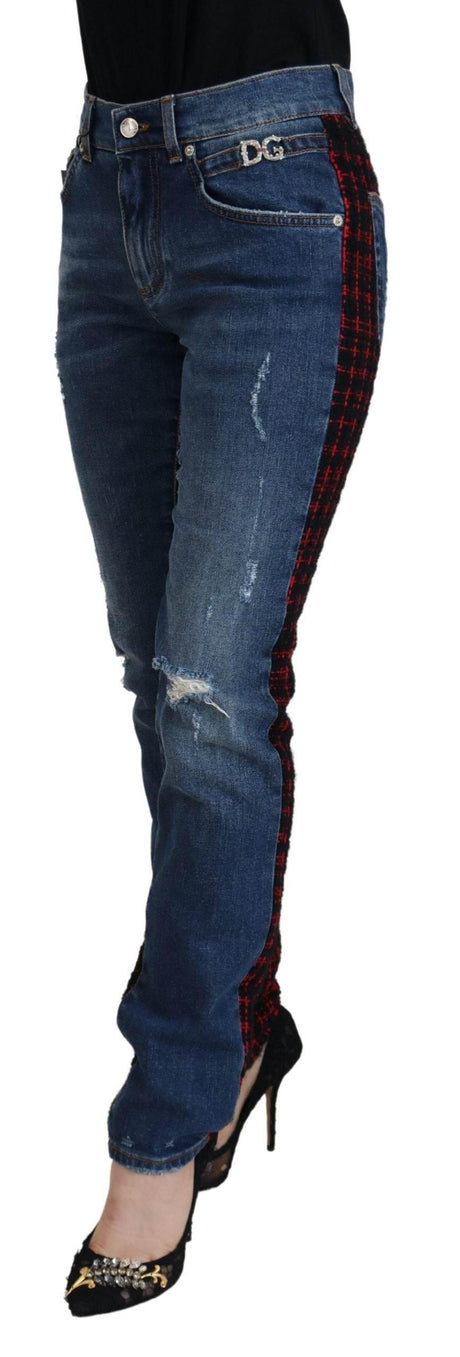Dolce & Gabbana Blue Checkered Back Skinny Denim Jeans - Hilstor