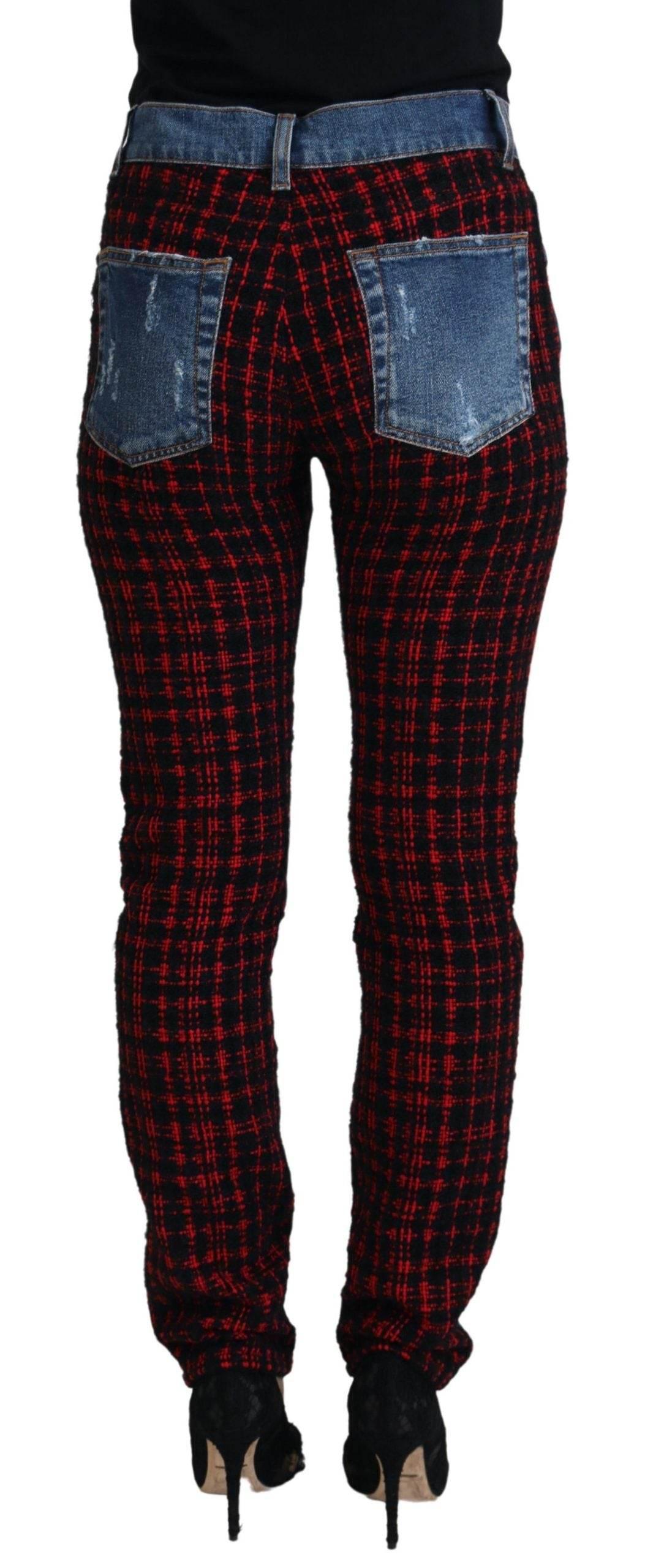 Dolce & Gabbana Blue Checkered Back Skinny Denim Jeans - Hilstor