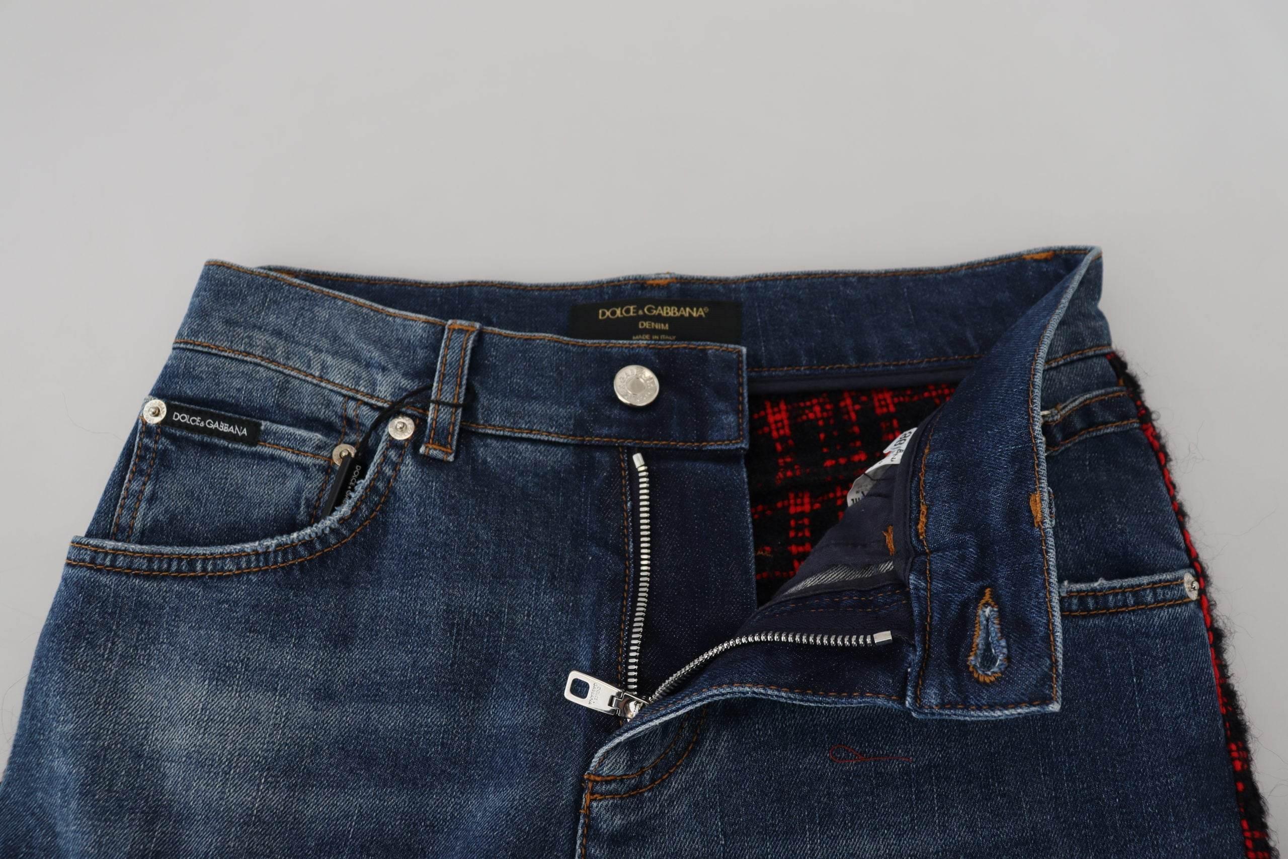 Dolce & Gabbana Blue Checkered Back Skinny Denim Jeans - Hilstor