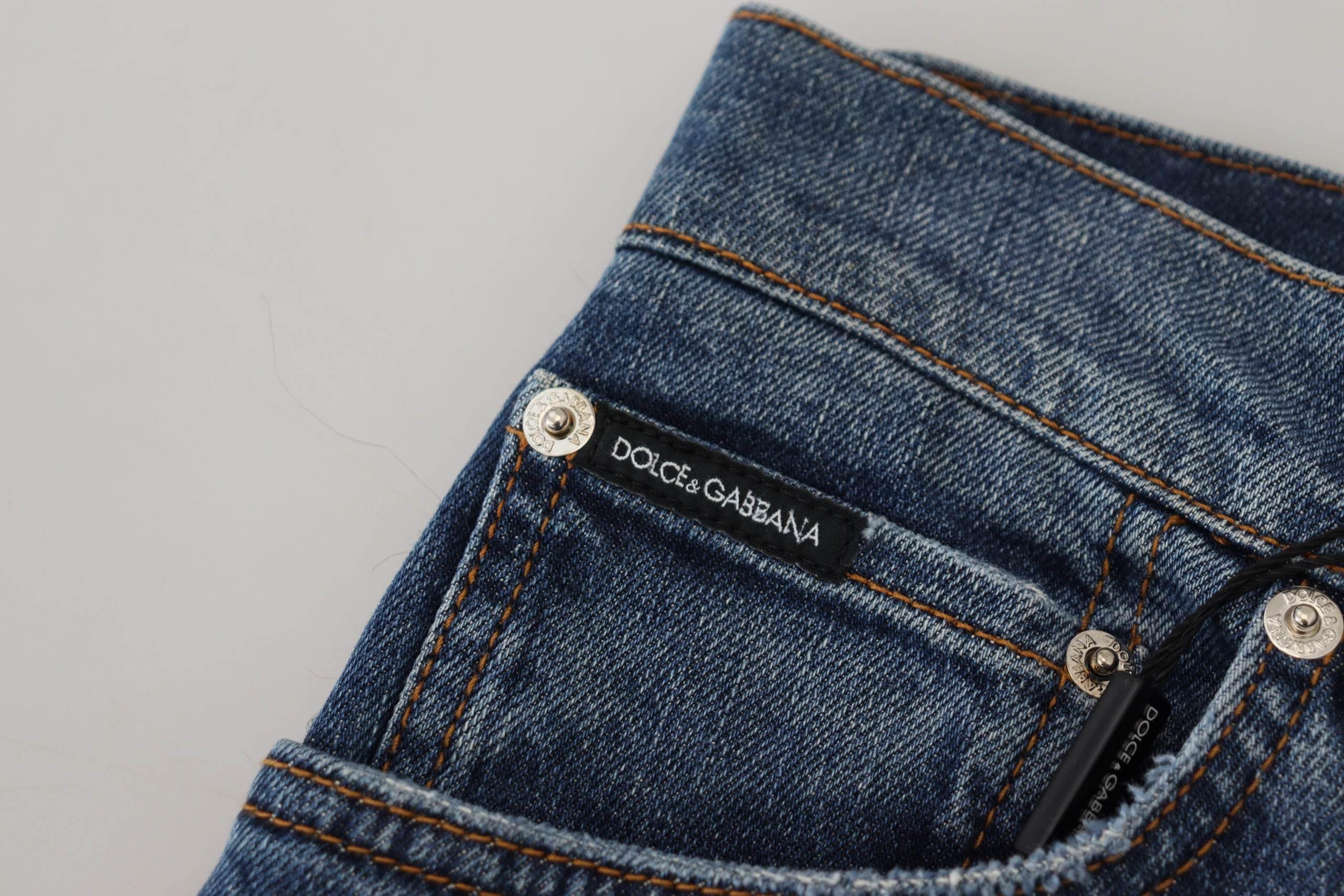 Dolce & Gabbana Blue Checkered Back Skinny Denim Jeans - Hilstor