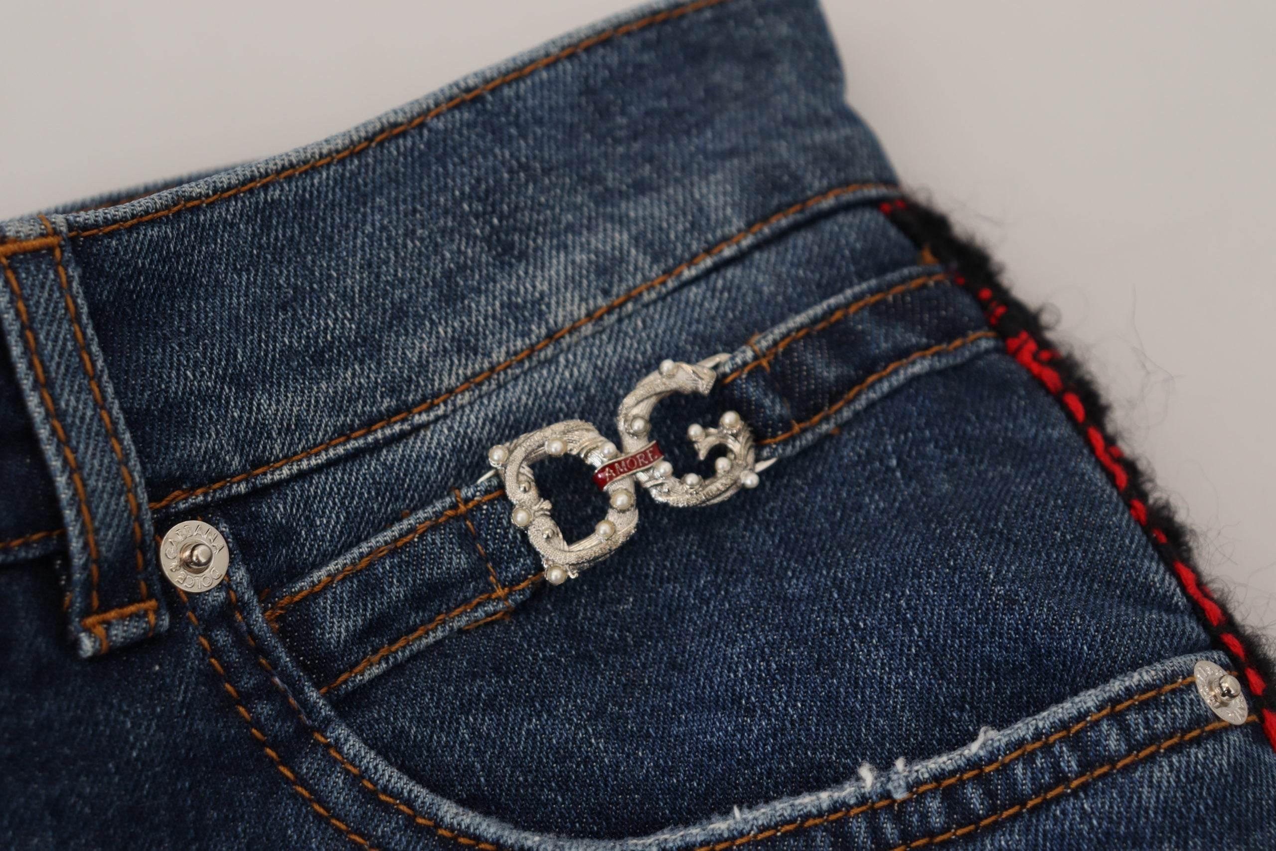 Dolce & Gabbana Blue Checkered Back Skinny Denim Jeans - Hilstor
