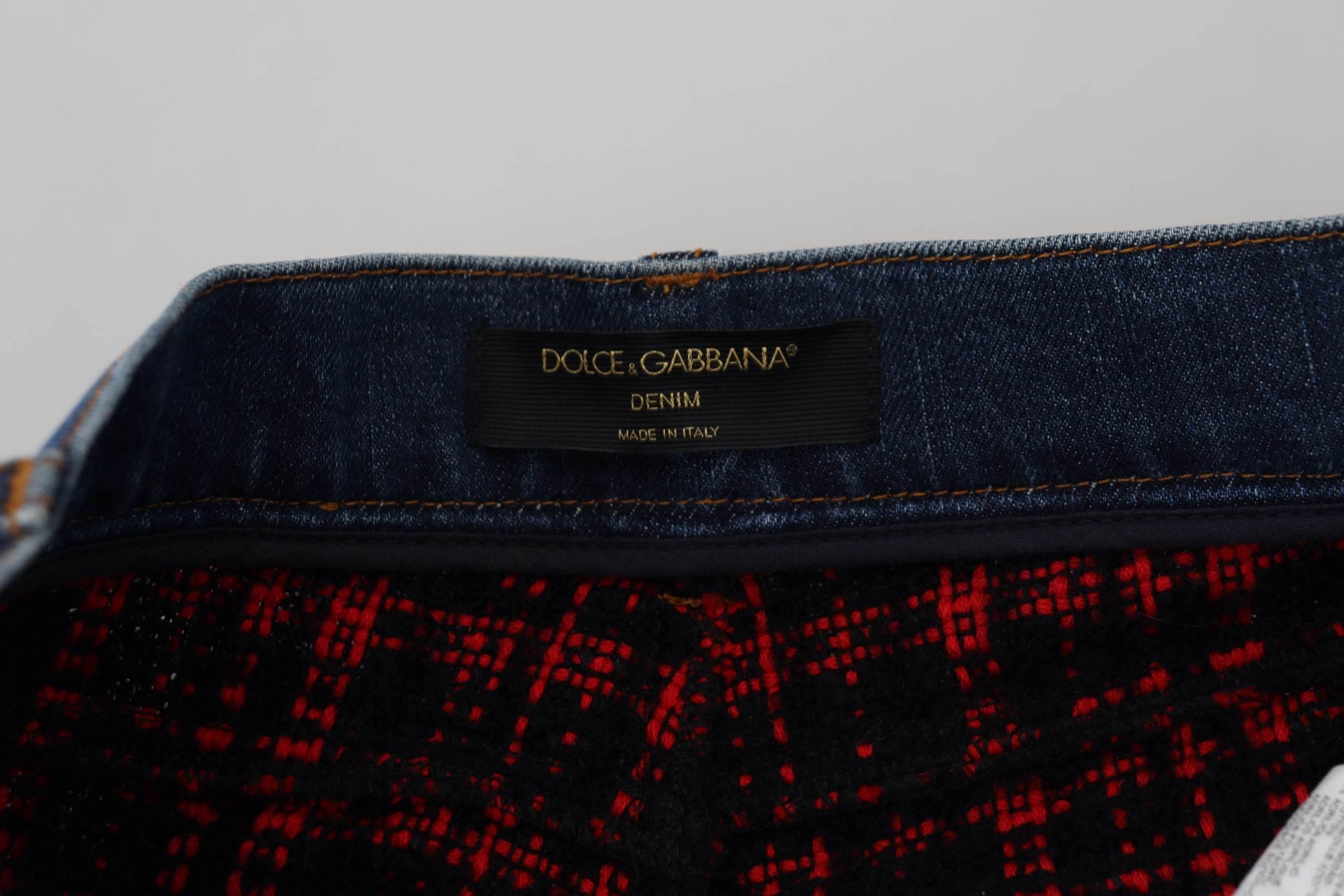 Dolce & Gabbana Blue Checkered Back Skinny Denim Jeans - Hilstor