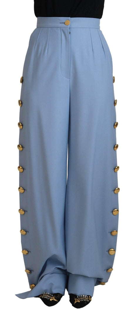 Dolce & Gabbana Light Blue Button Wide Leg Pants - Hilstor