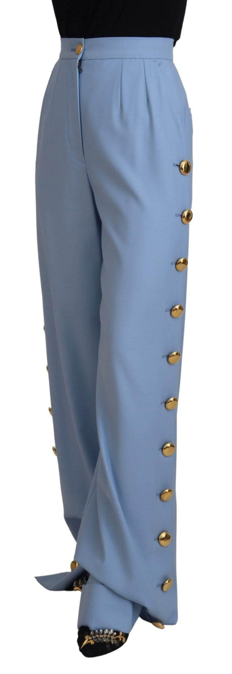 Dolce & Gabbana Light Blue Button Wide Leg Pants - Hilstor