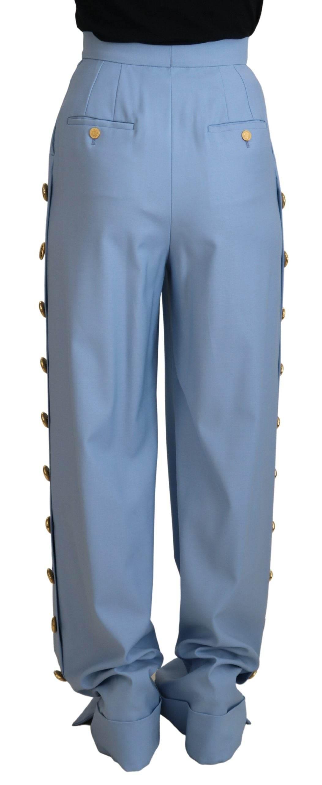 Dolce & Gabbana Light Blue Button Wide Leg Pants - Hilstor