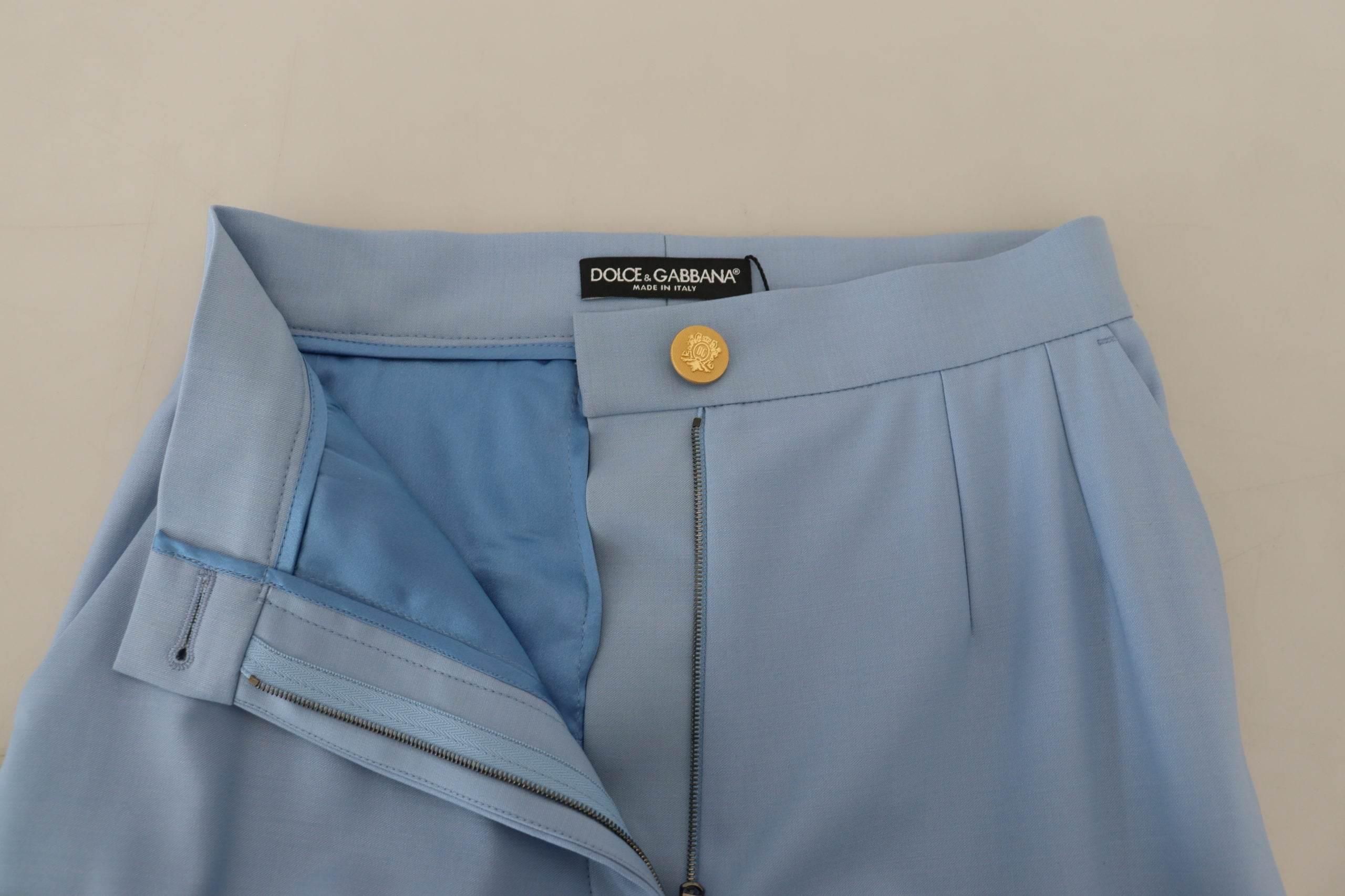 Dolce & Gabbana Light Blue Button Wide Leg Pants - Hilstor