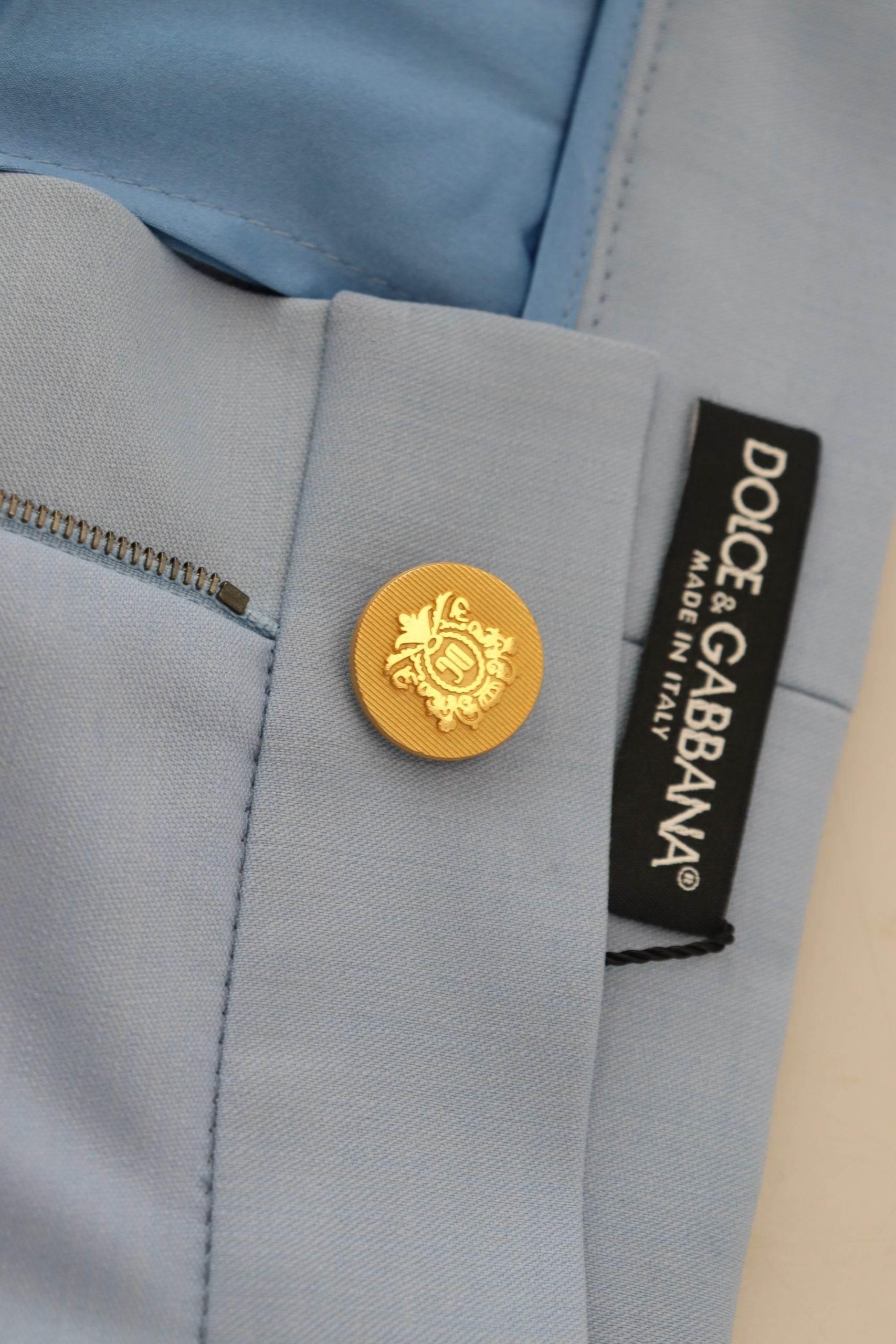 Dolce & Gabbana Light Blue Button Wide Leg Pants - Hilstor