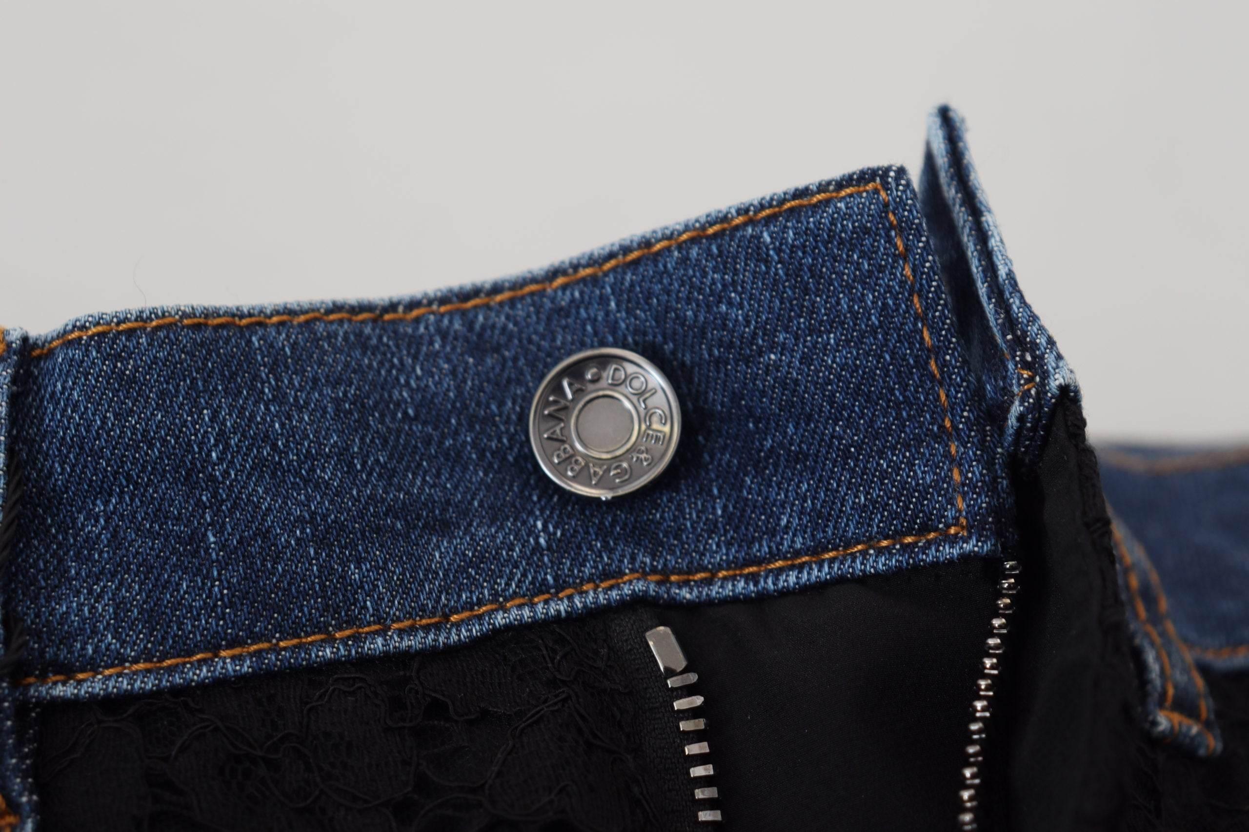 Dolce & Gabbana Black Floral Lace Front Skinny Denim Jeans - Hilstor
