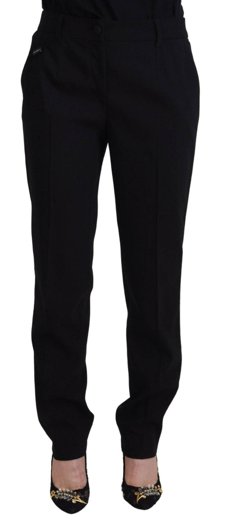 Dolce & Gabbana Black Tapered Women Wool Pants - Hilstor
