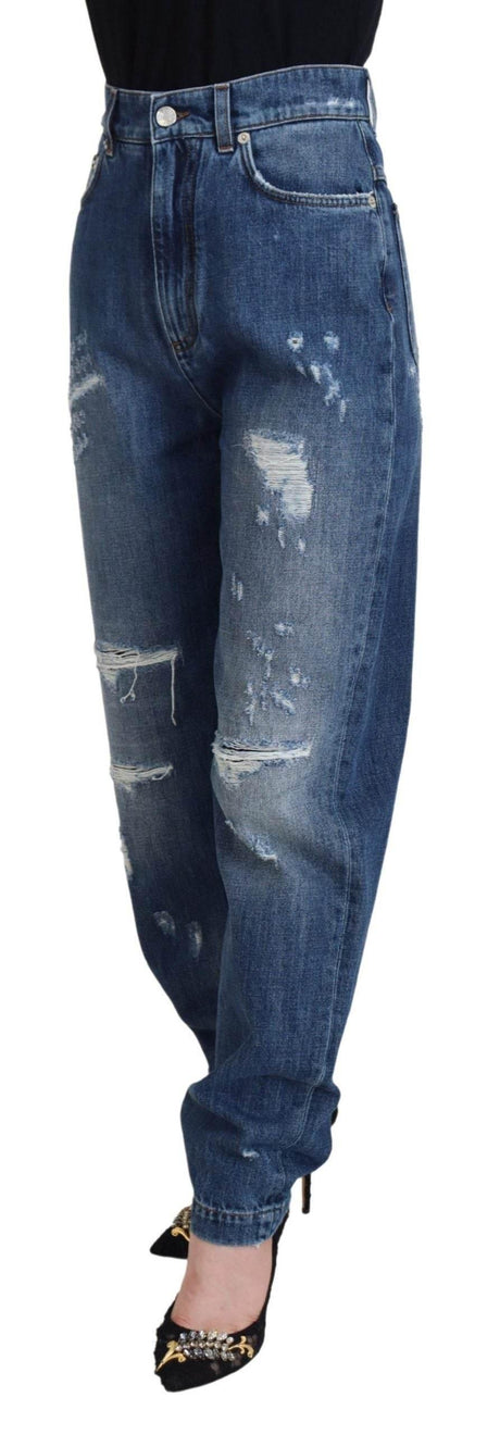 Dolce & Gabbana Blue Washed Cotton Tattered Denim Jeans - Hilstor