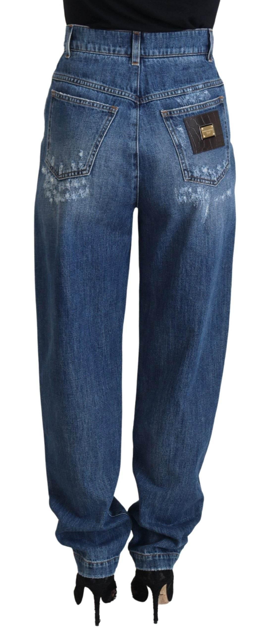 Dolce & Gabbana Blue Washed Cotton Tattered Denim Jeans - Hilstor