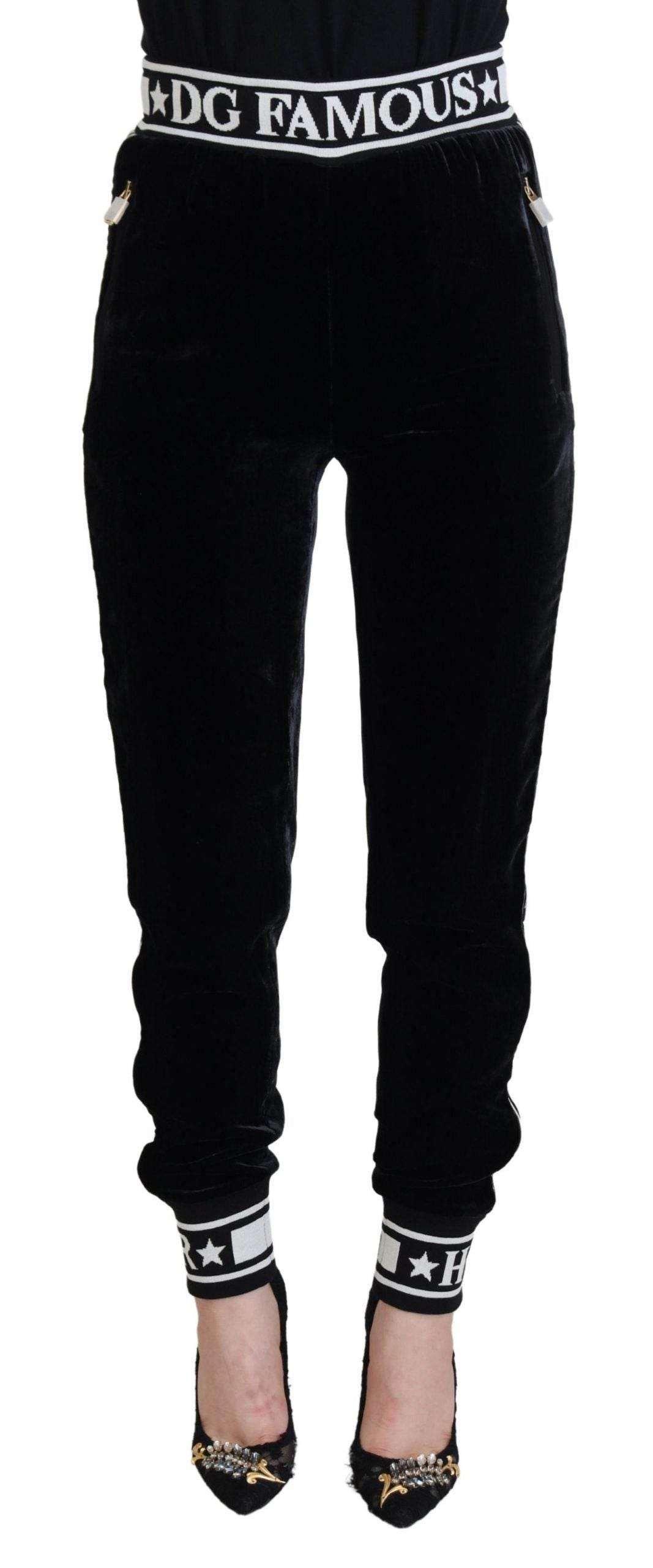 Dolce & Gabbana Black DG Logo Velvet Trouser Pants - Hilstor