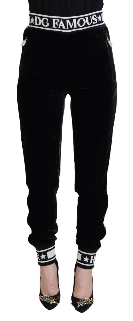 Dolce & Gabbana Black DG Logo Velvet Trouser Pants - Hilstor