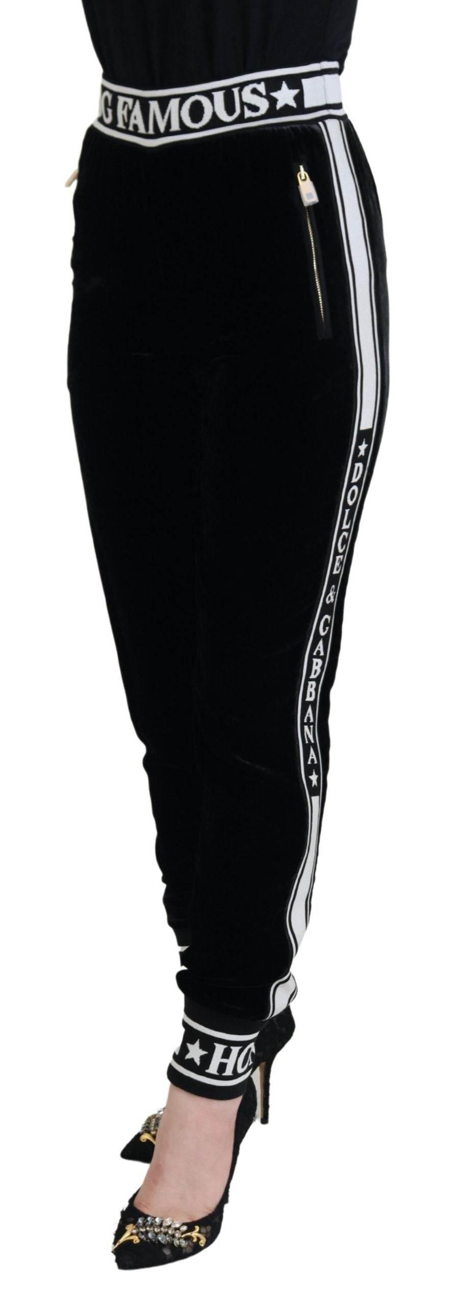 Dolce & Gabbana Black DG Logo Velvet Trouser Pants - Hilstor