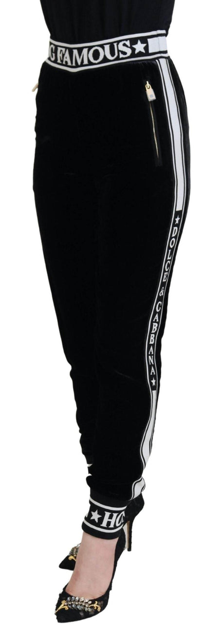 Dolce & Gabbana Black DG Logo Velvet Trouser Pants - Hilstor