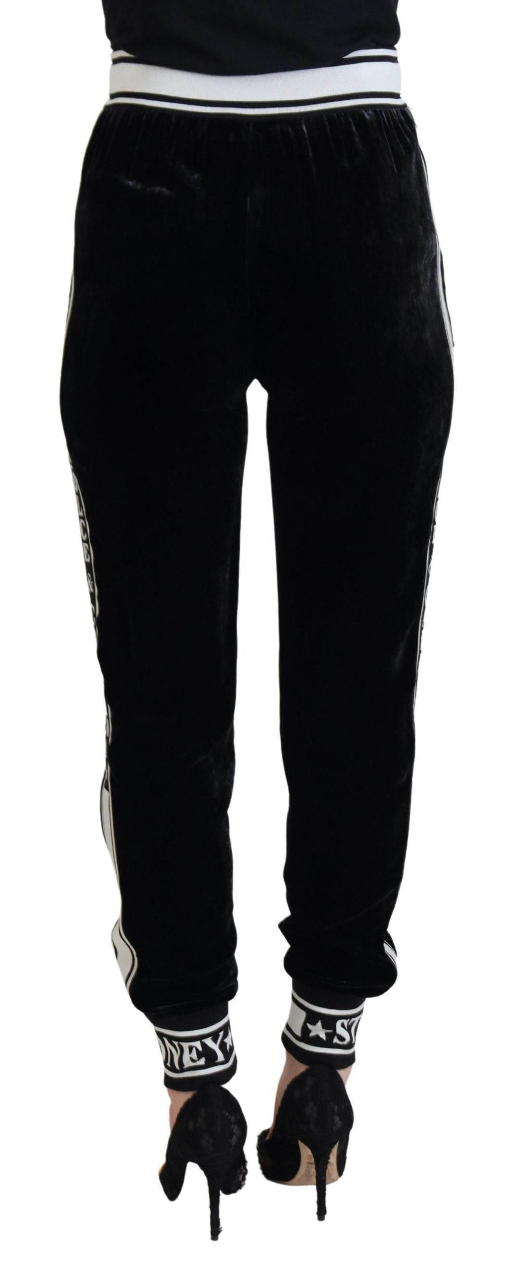 Dolce & Gabbana Black DG Logo Velvet Trouser Pants - Hilstor