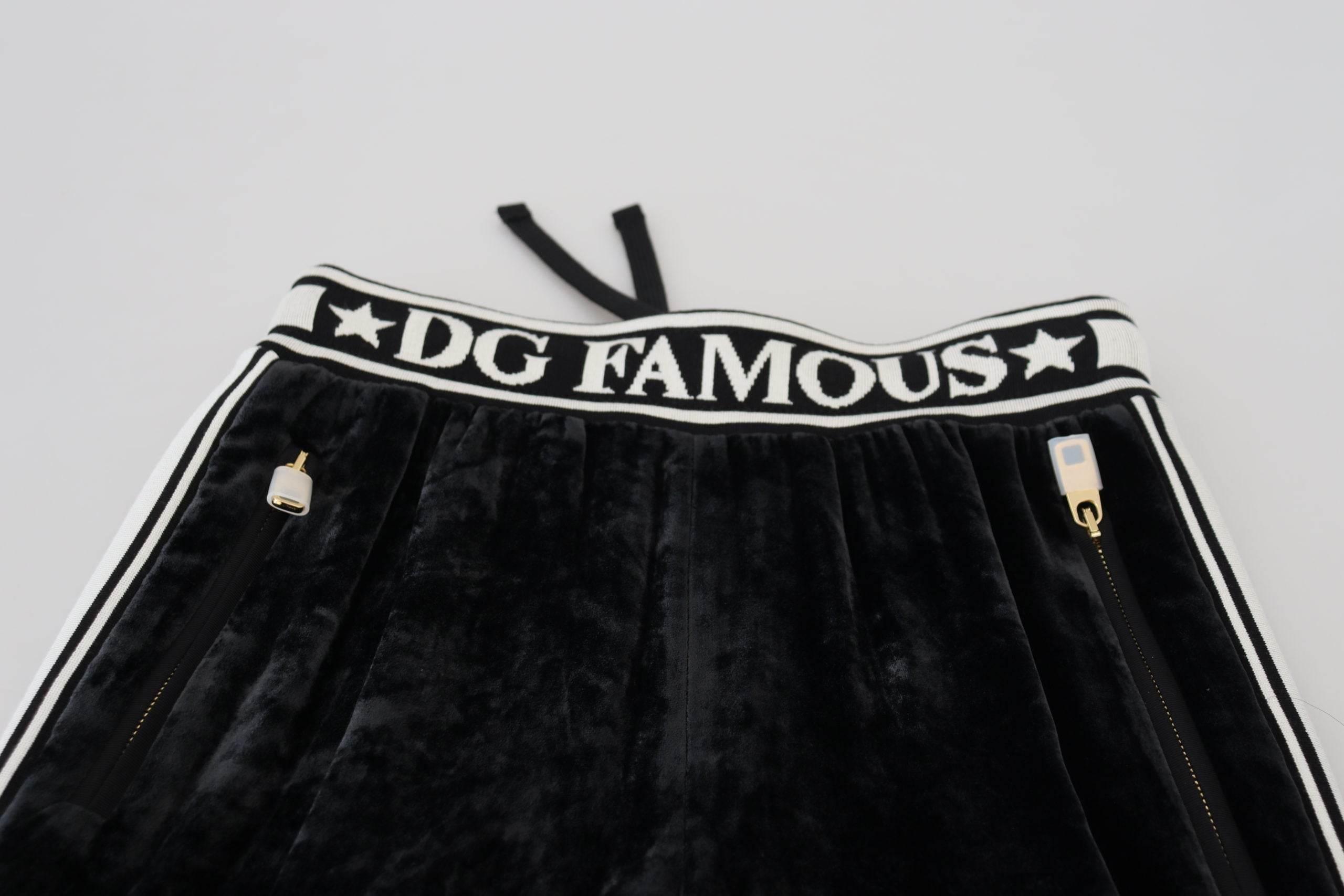 Dolce & Gabbana Black DG Logo Velvet Trouser Pants - Hilstor