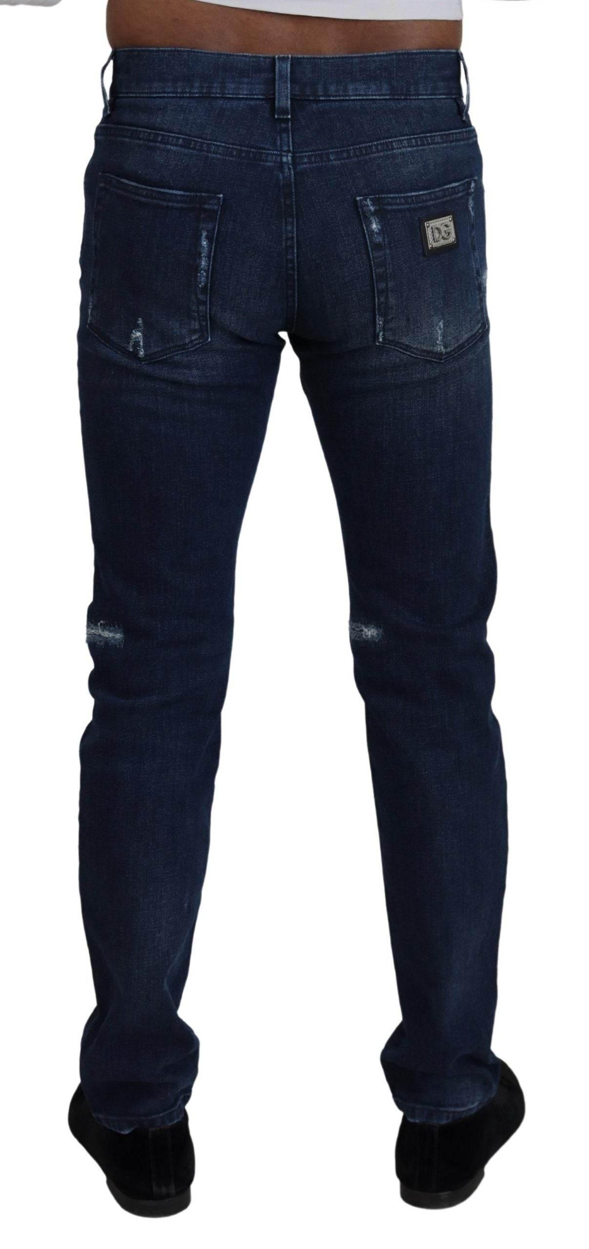 Dolce & Gabbana Blue Cotton Skinny Tattered Denim Jeans - Hilstor
