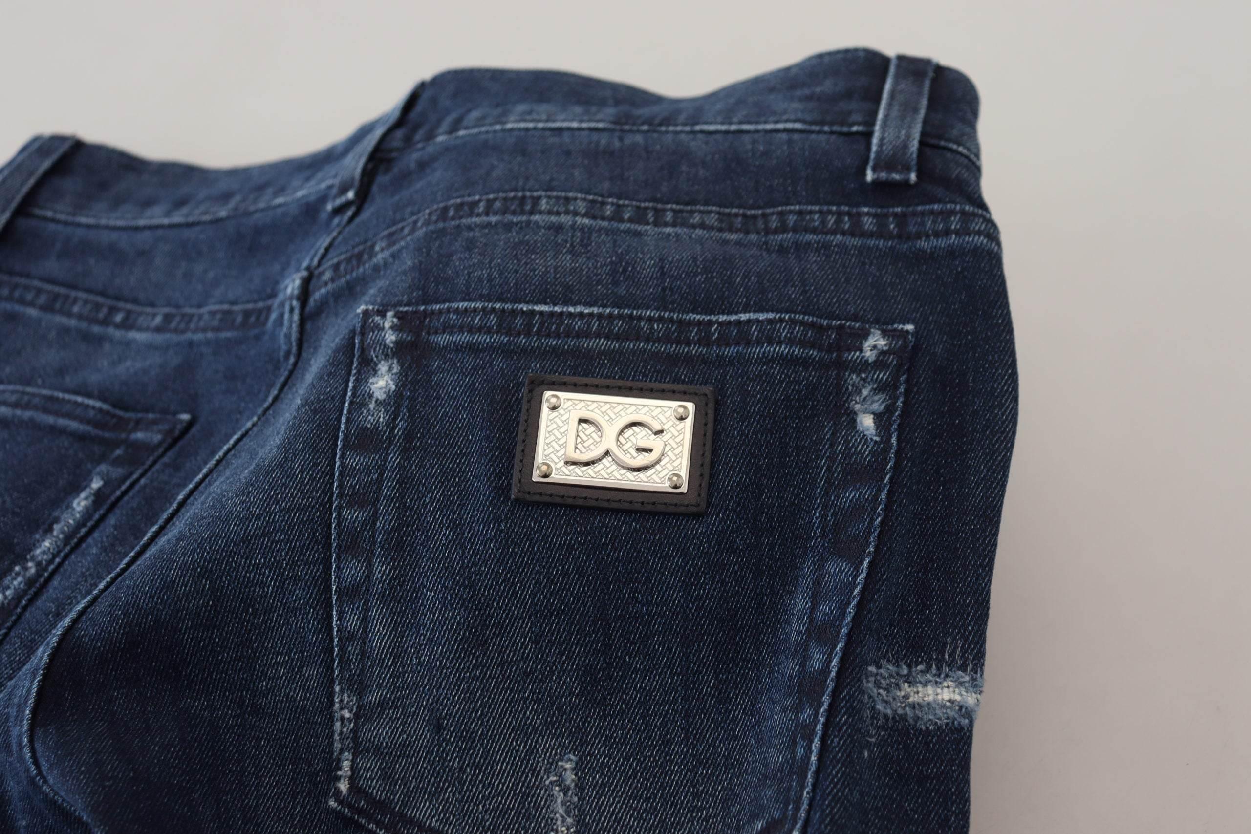 Dolce & Gabbana Blue Cotton Skinny Tattered Denim Jeans - Hilstor