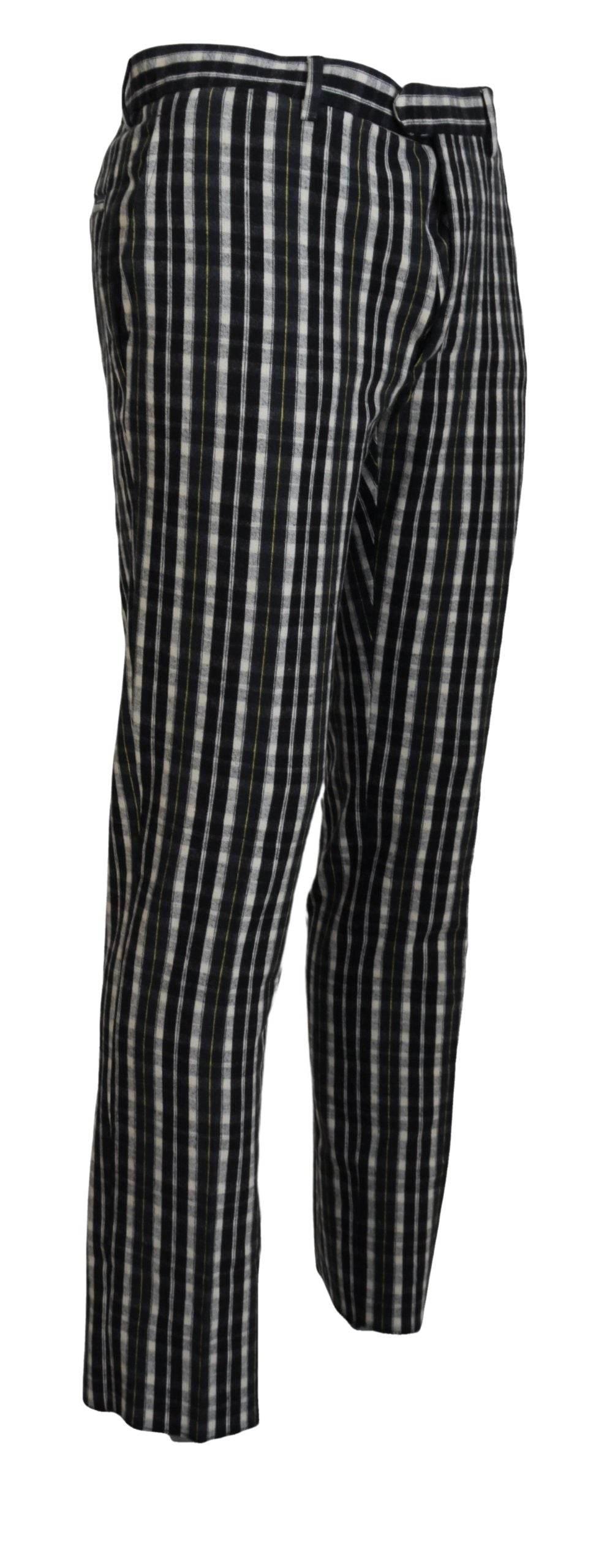 BENCIVENGA Black Checkered Cotton Casual Pants - Hilstor